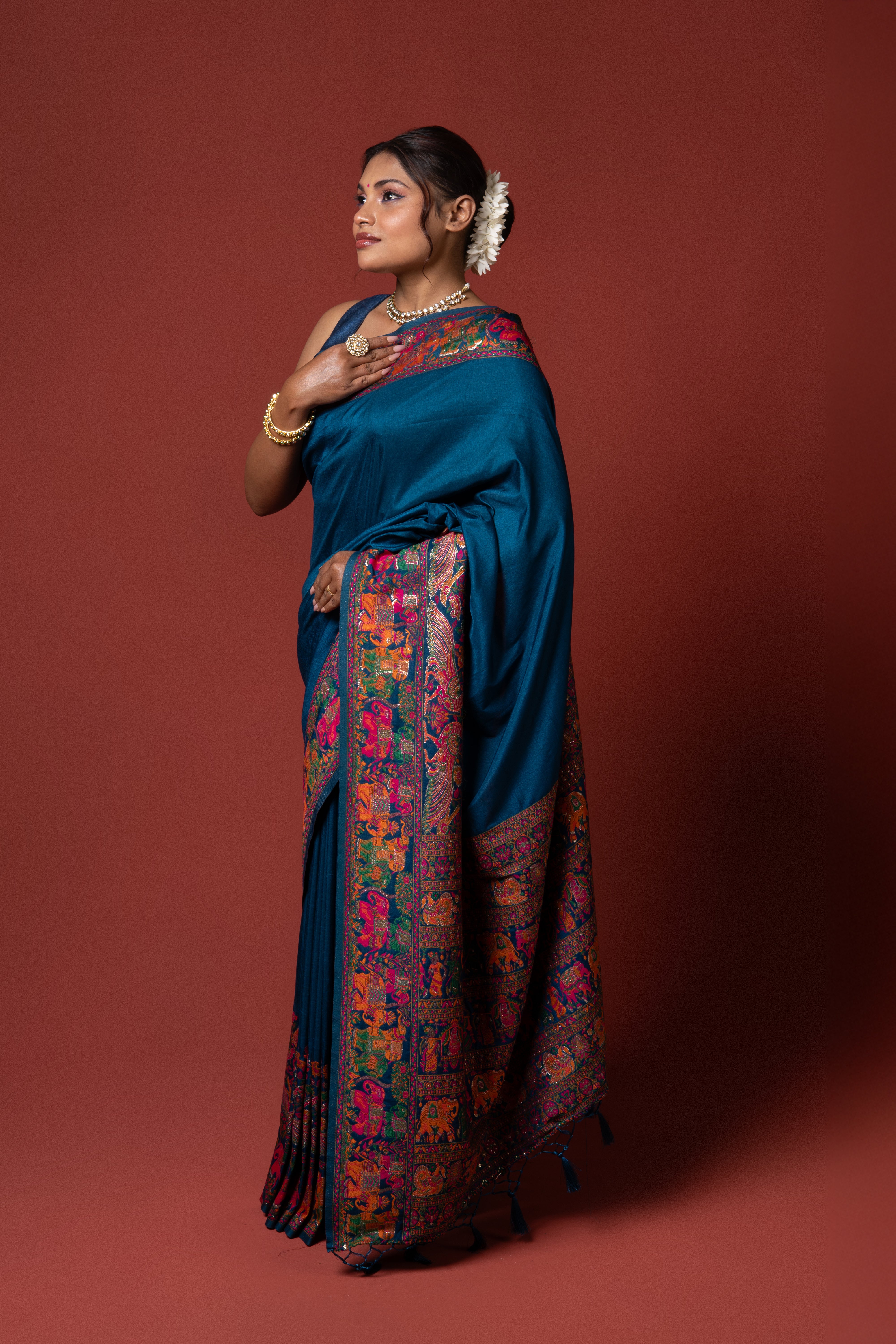 Peacock Blue Pashmina Saree