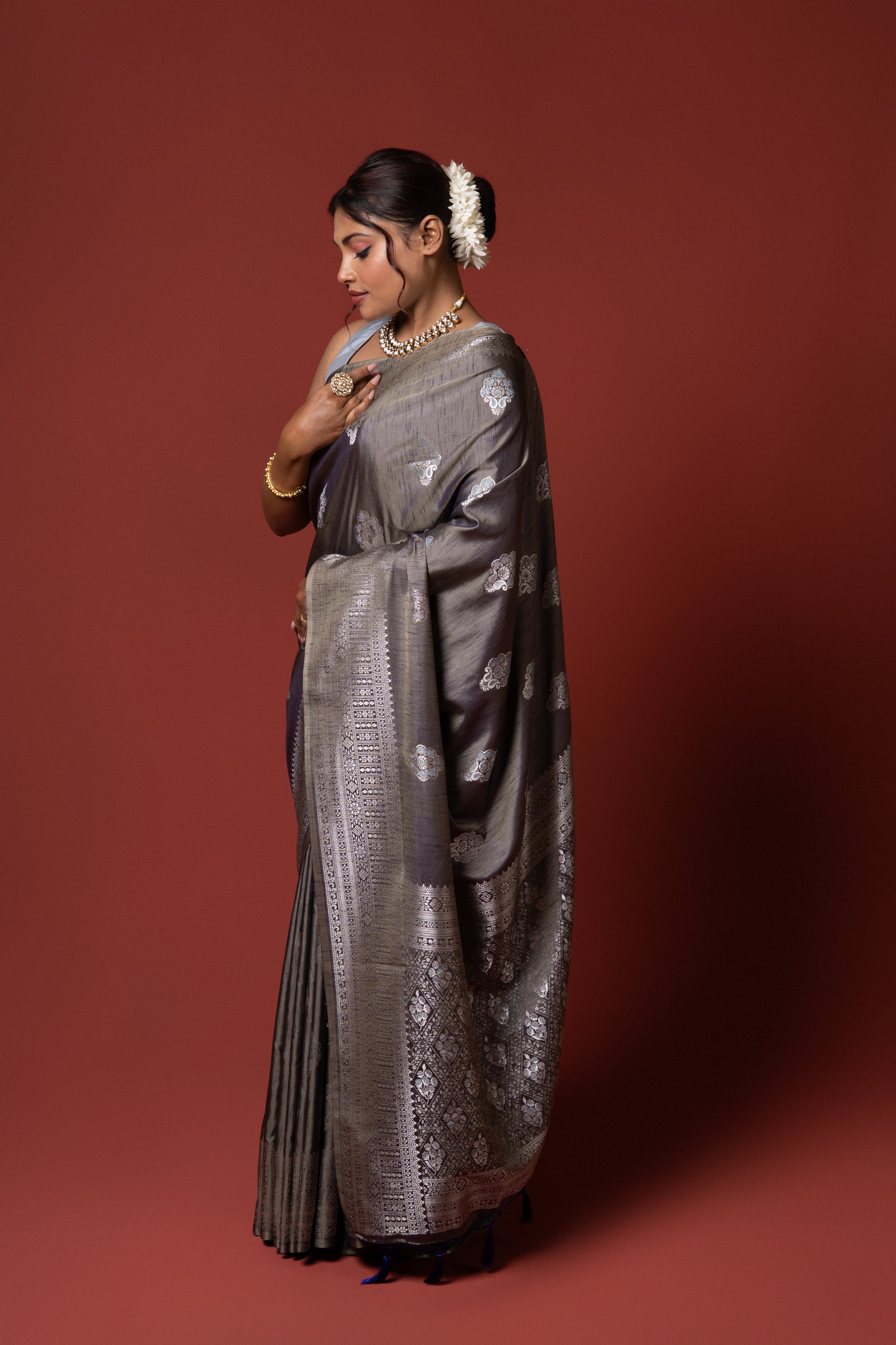 Grey Tissue Silk Saree