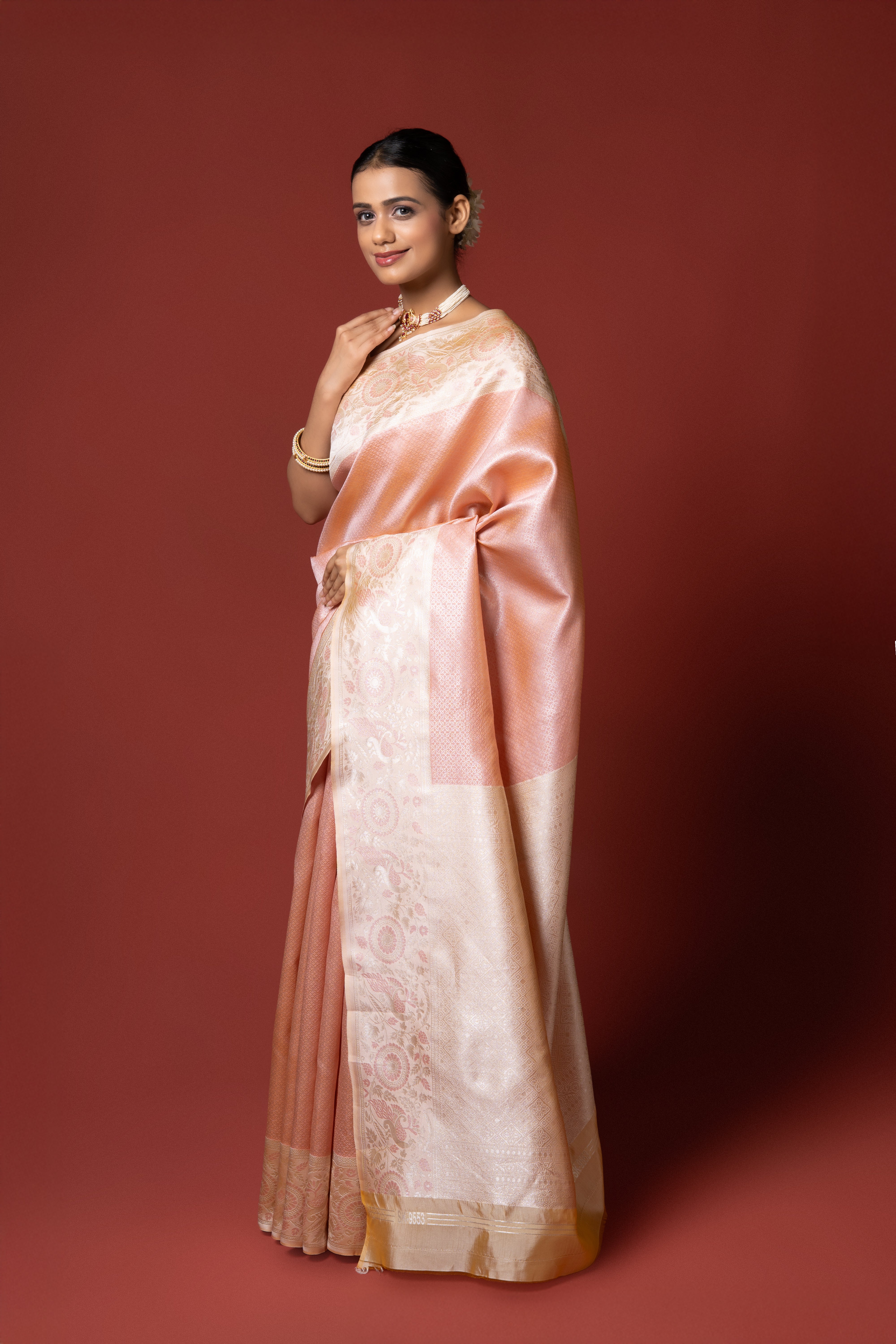 Light Orange Tissue Silk Saree