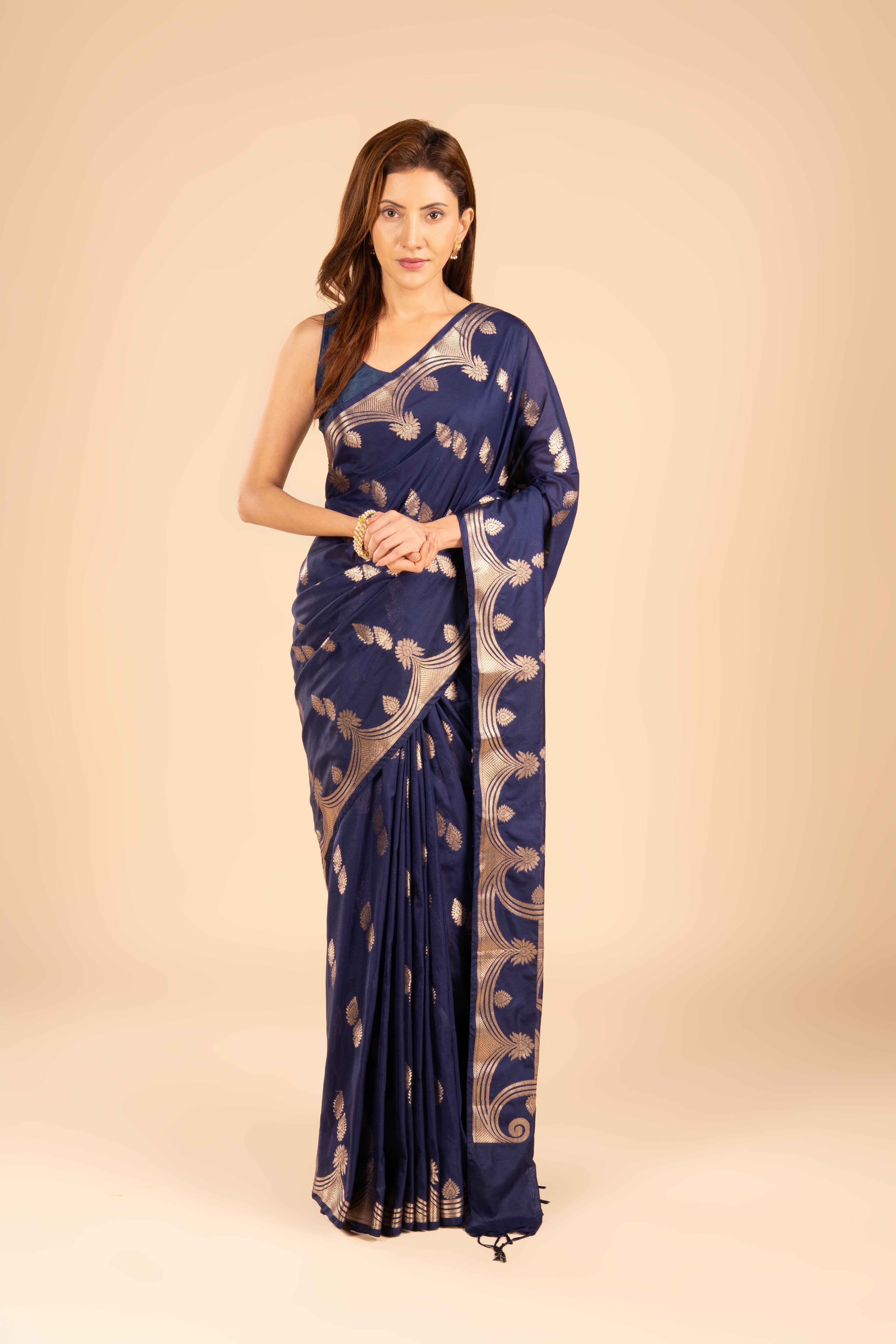 Midnight Blue Katan Silk Banarasi Saree