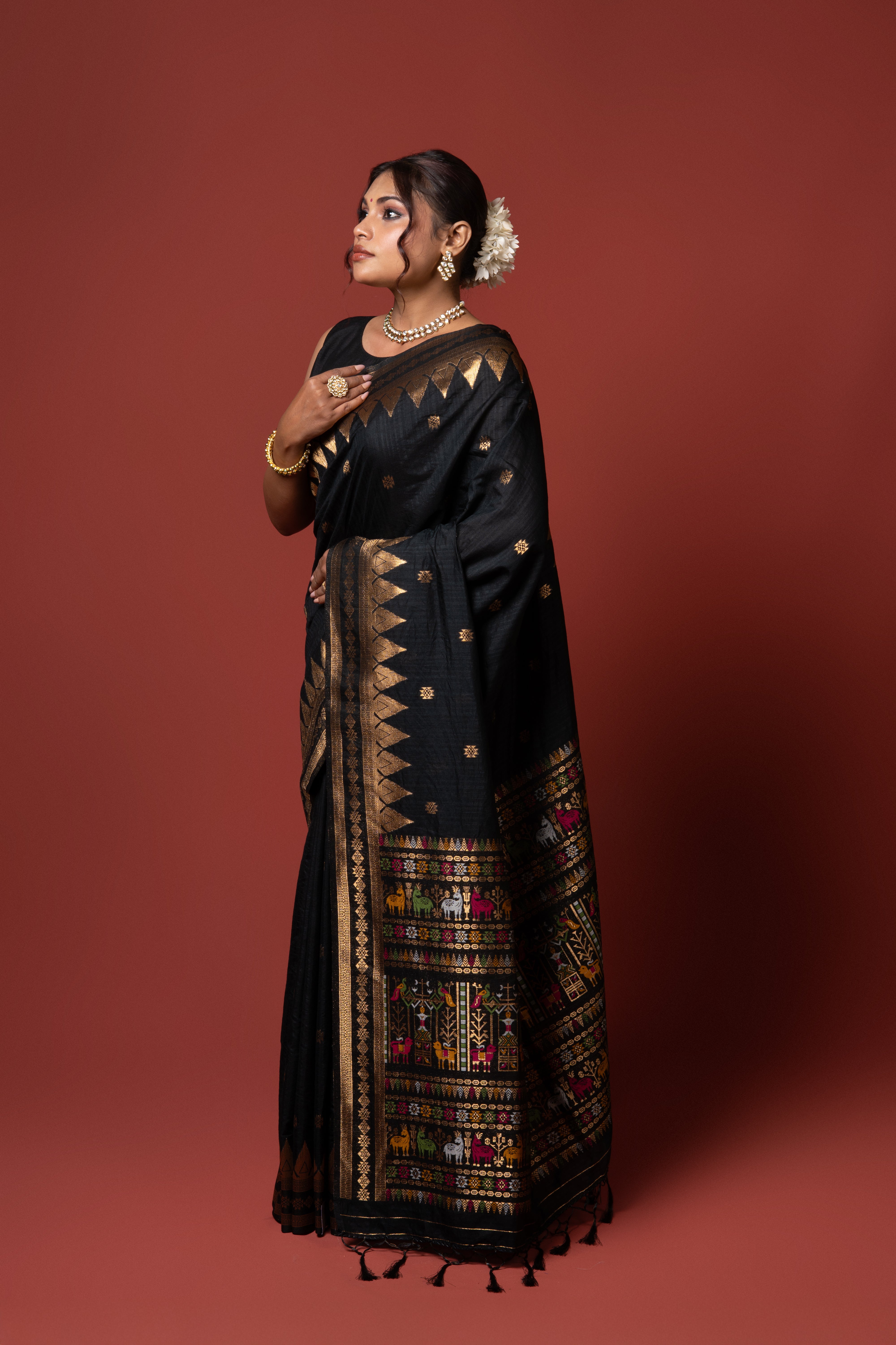 Black Tussar Silk Saree