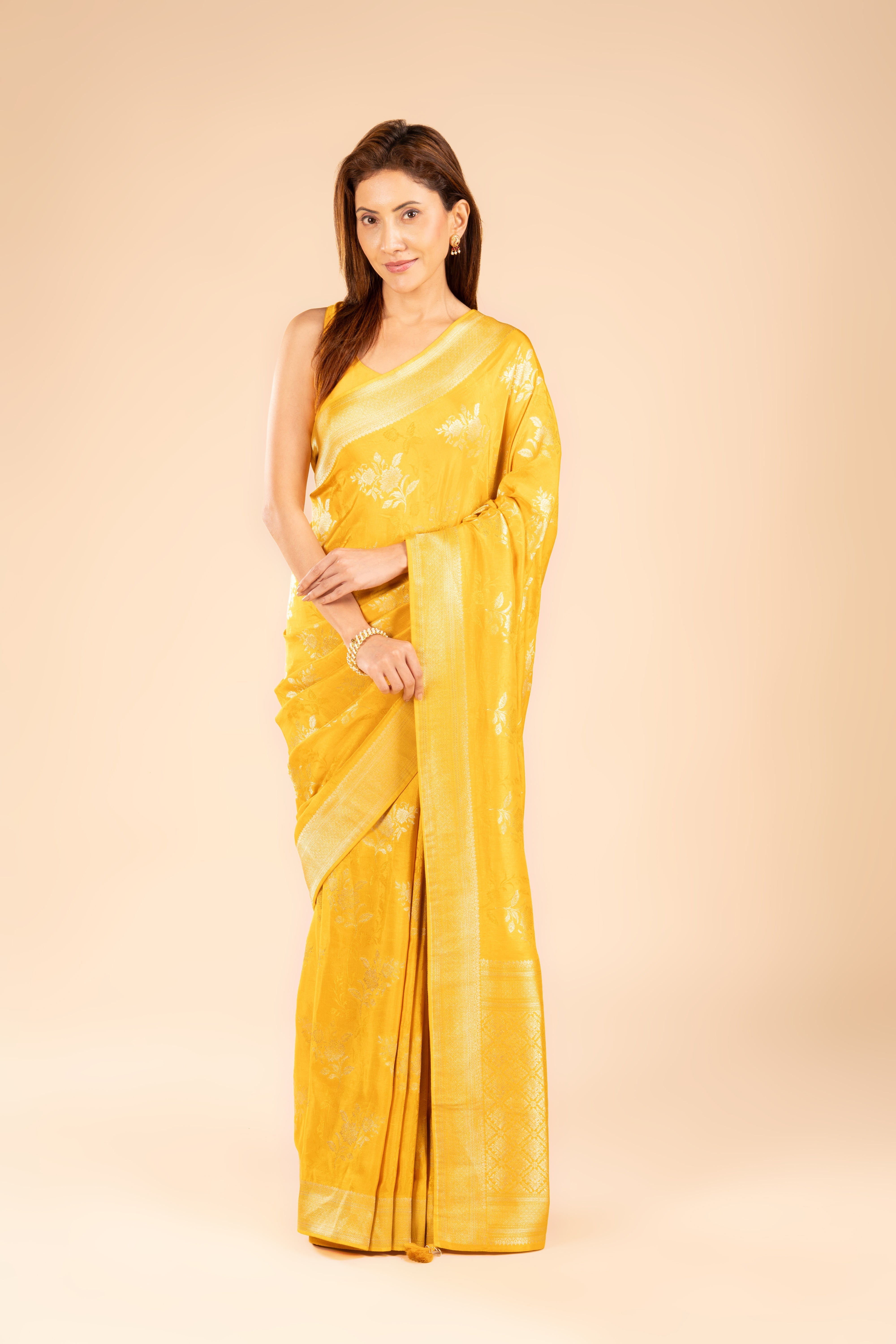 Mustard Yellow Dola Silk Saree