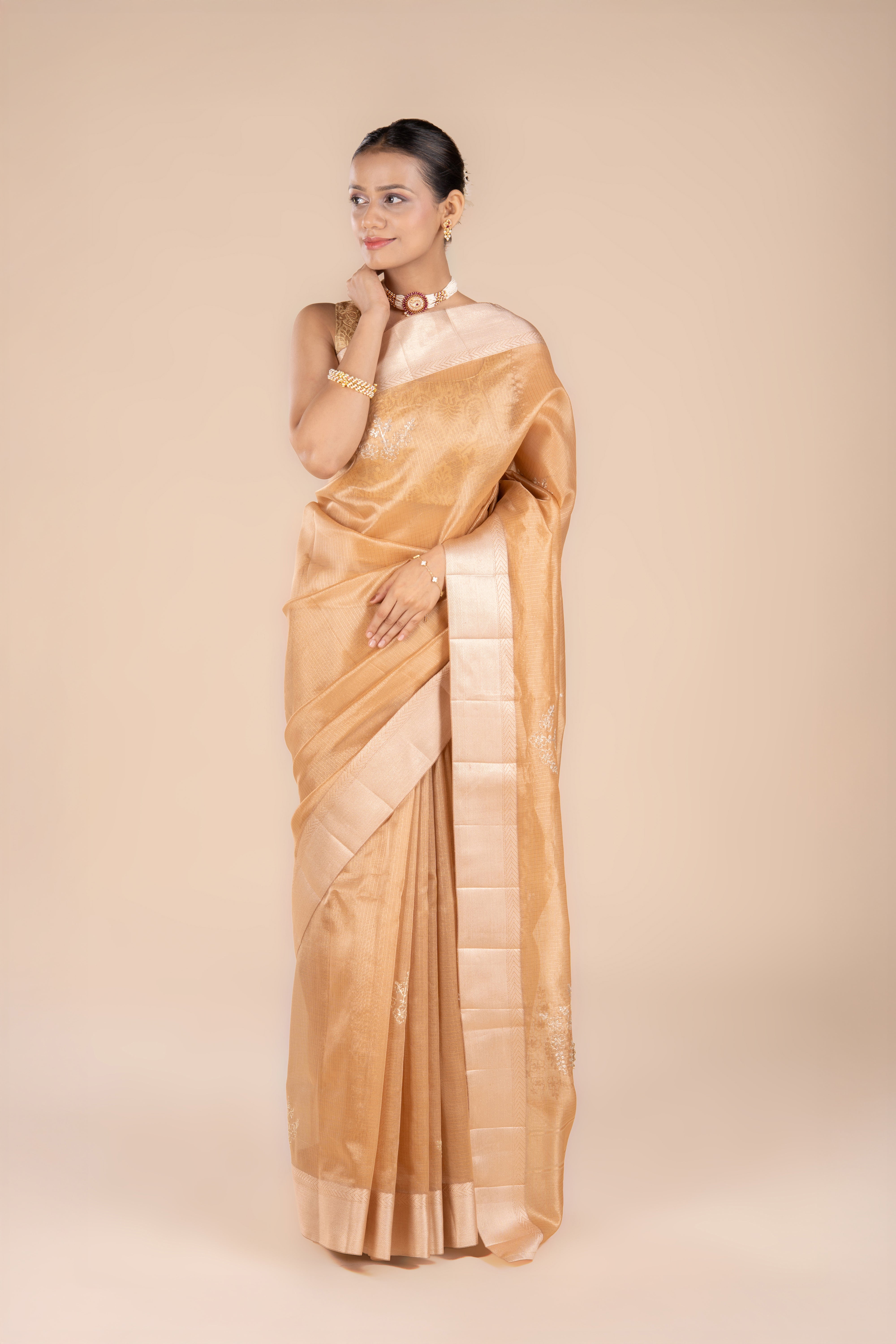 Gold Tissue Silk Saree with Pita work