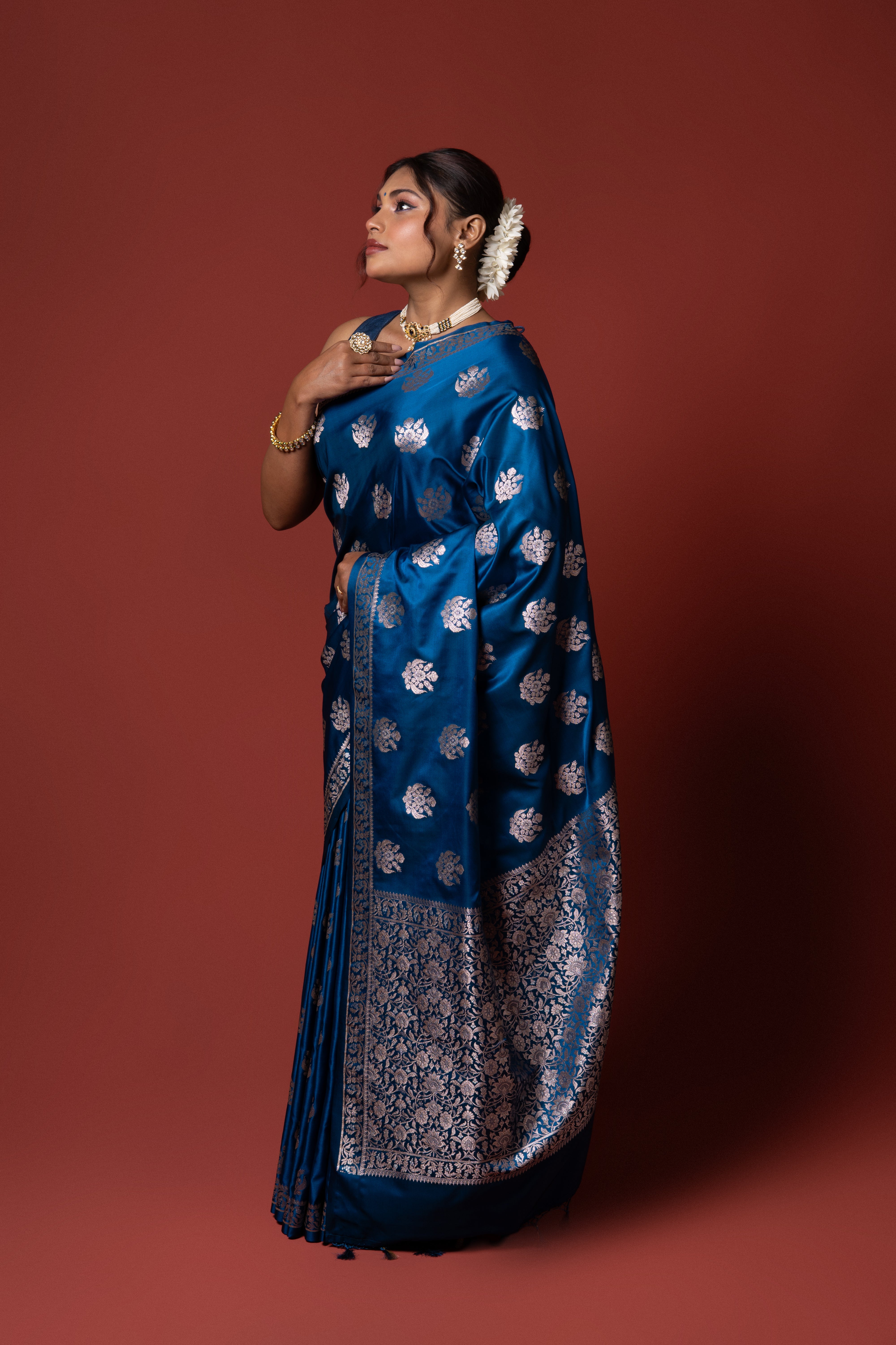Dark Blue Katan Silk Banarasi Saree