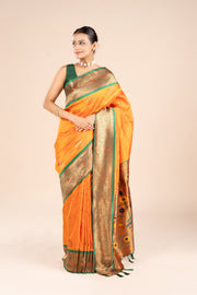 Orange Katan Silk Paithani Saree