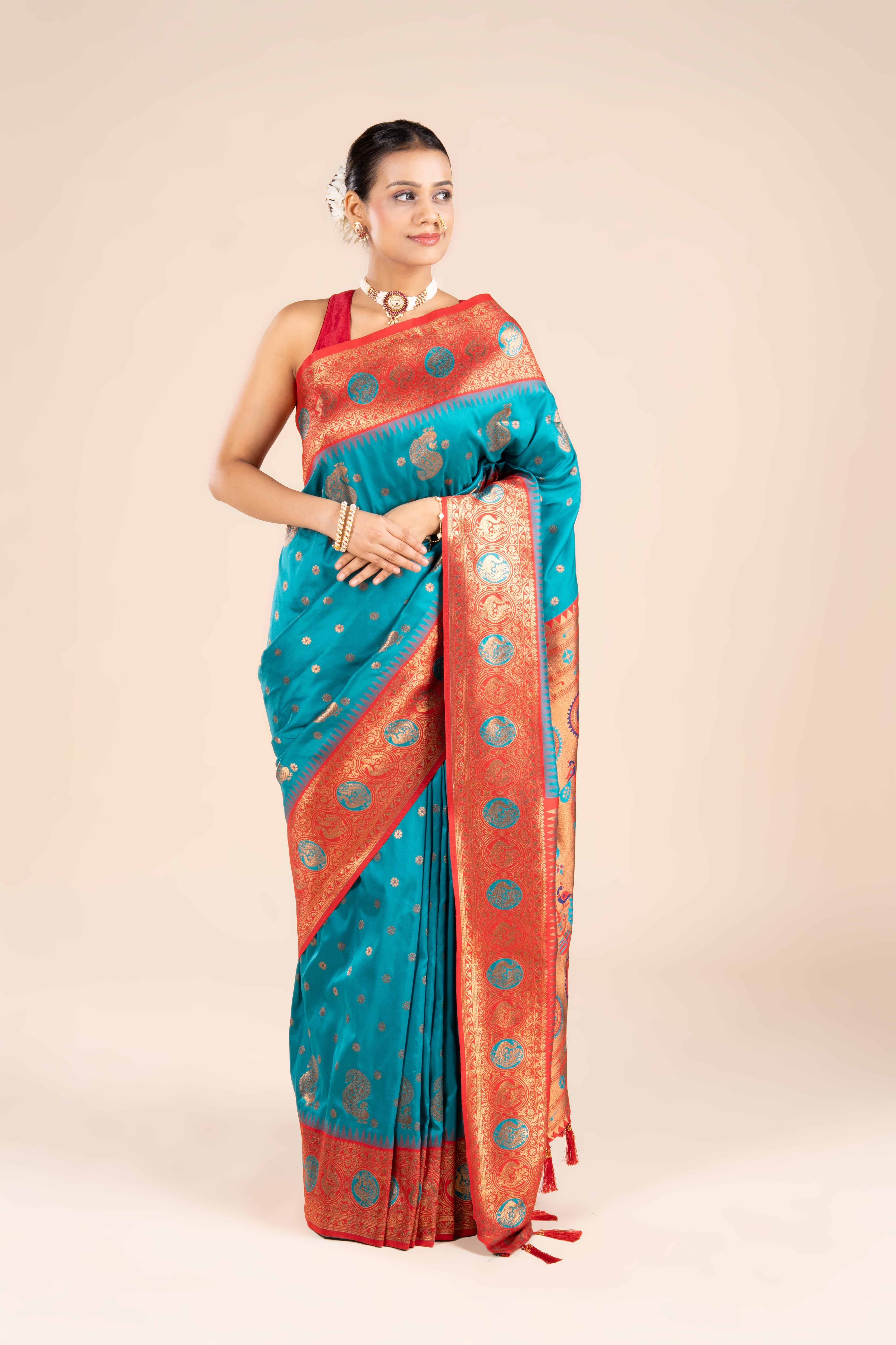 Sea Green Katan Silk Paithani Saree