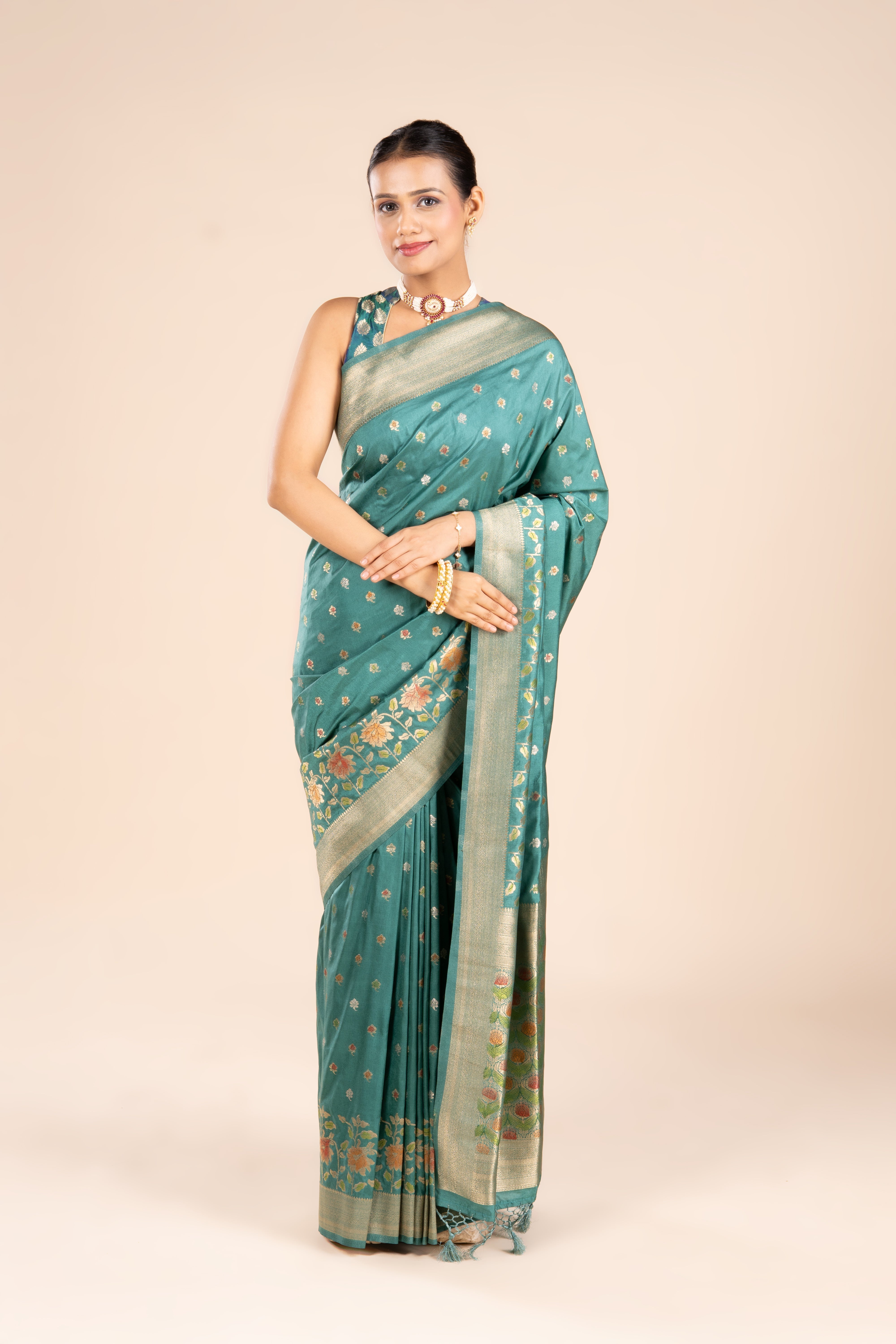 Green Dola Silk Pashmina Saree