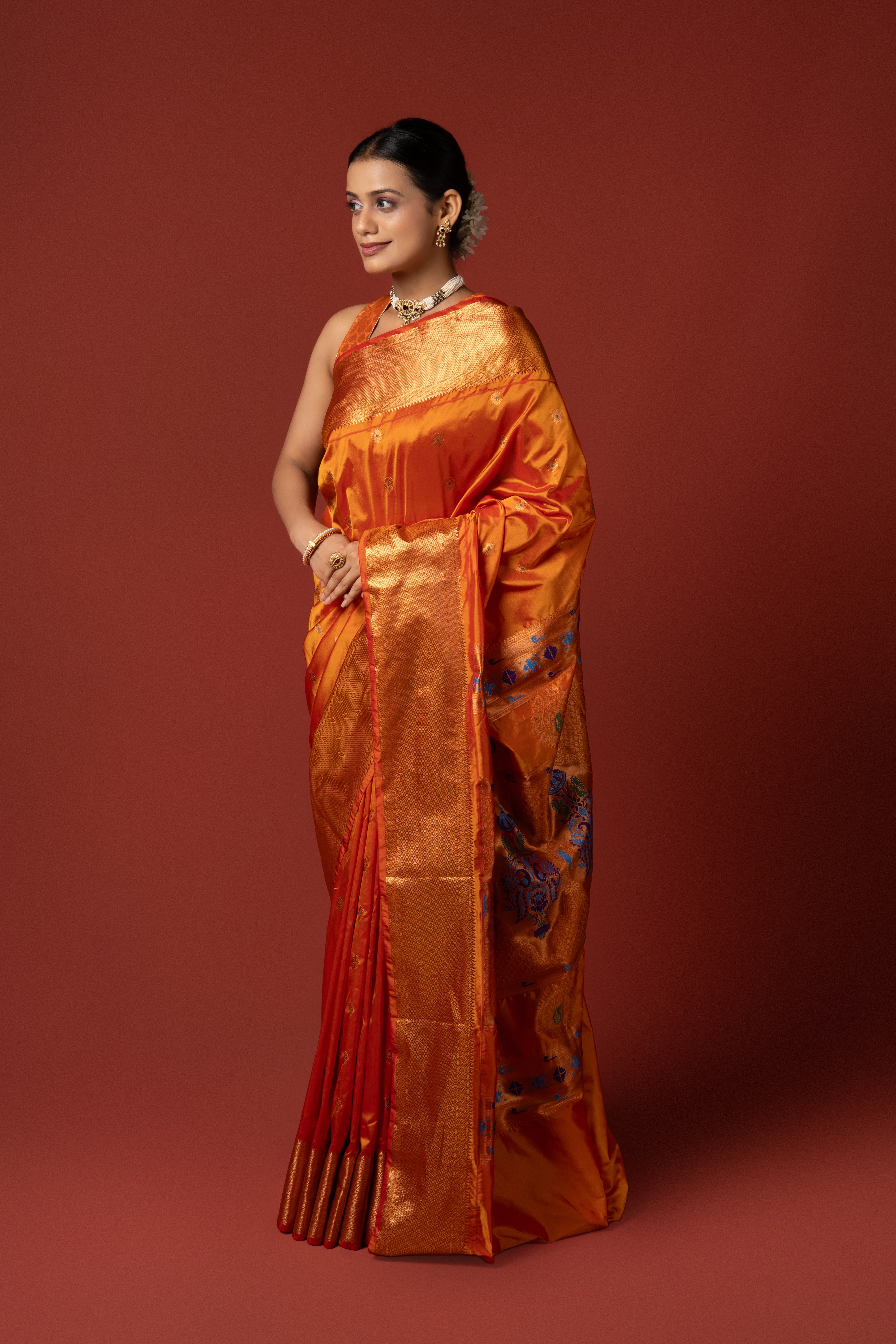 Orange Apurva Silk Paithani Saree