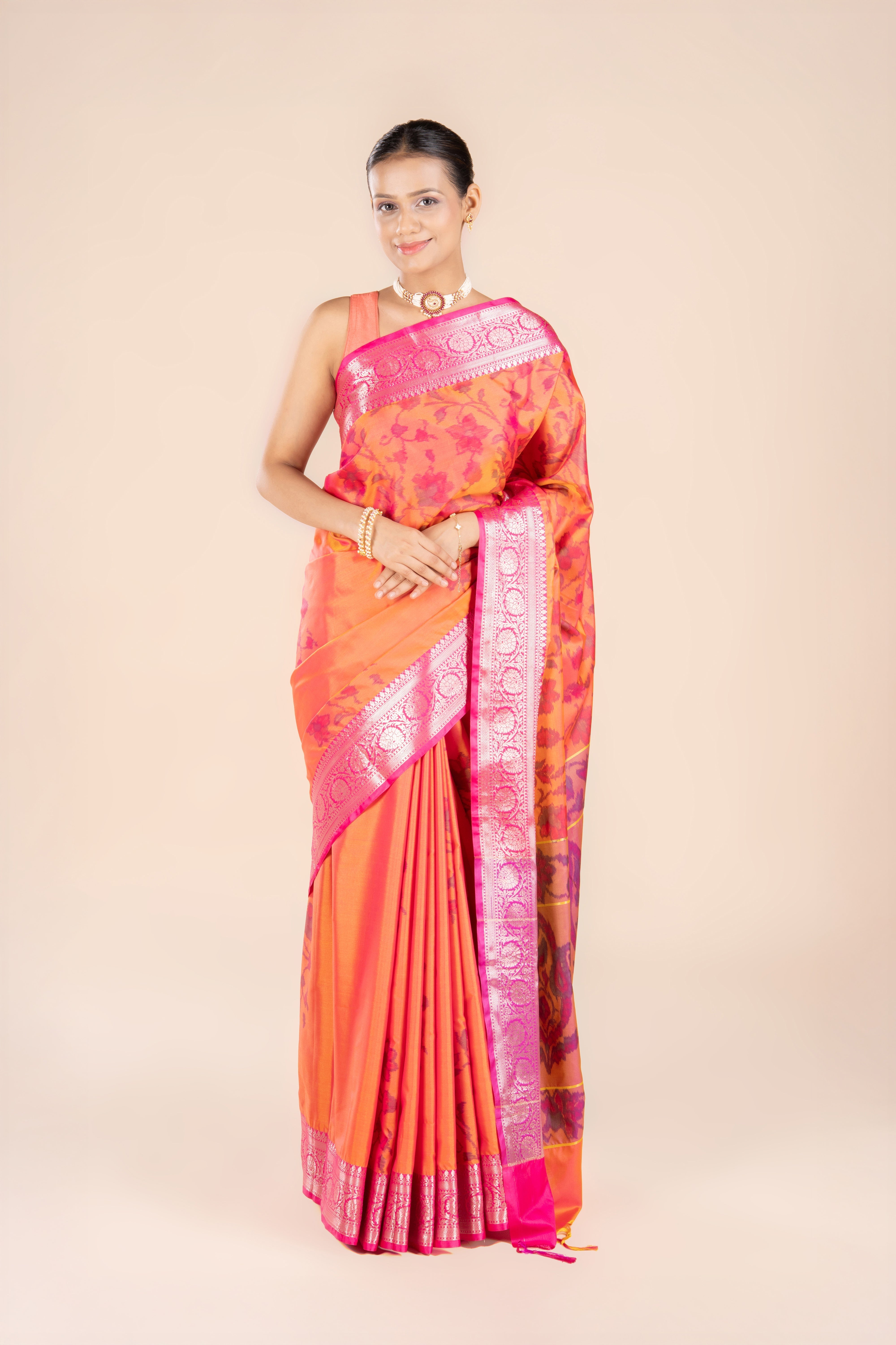 Orange Katan Silk Patola Saree