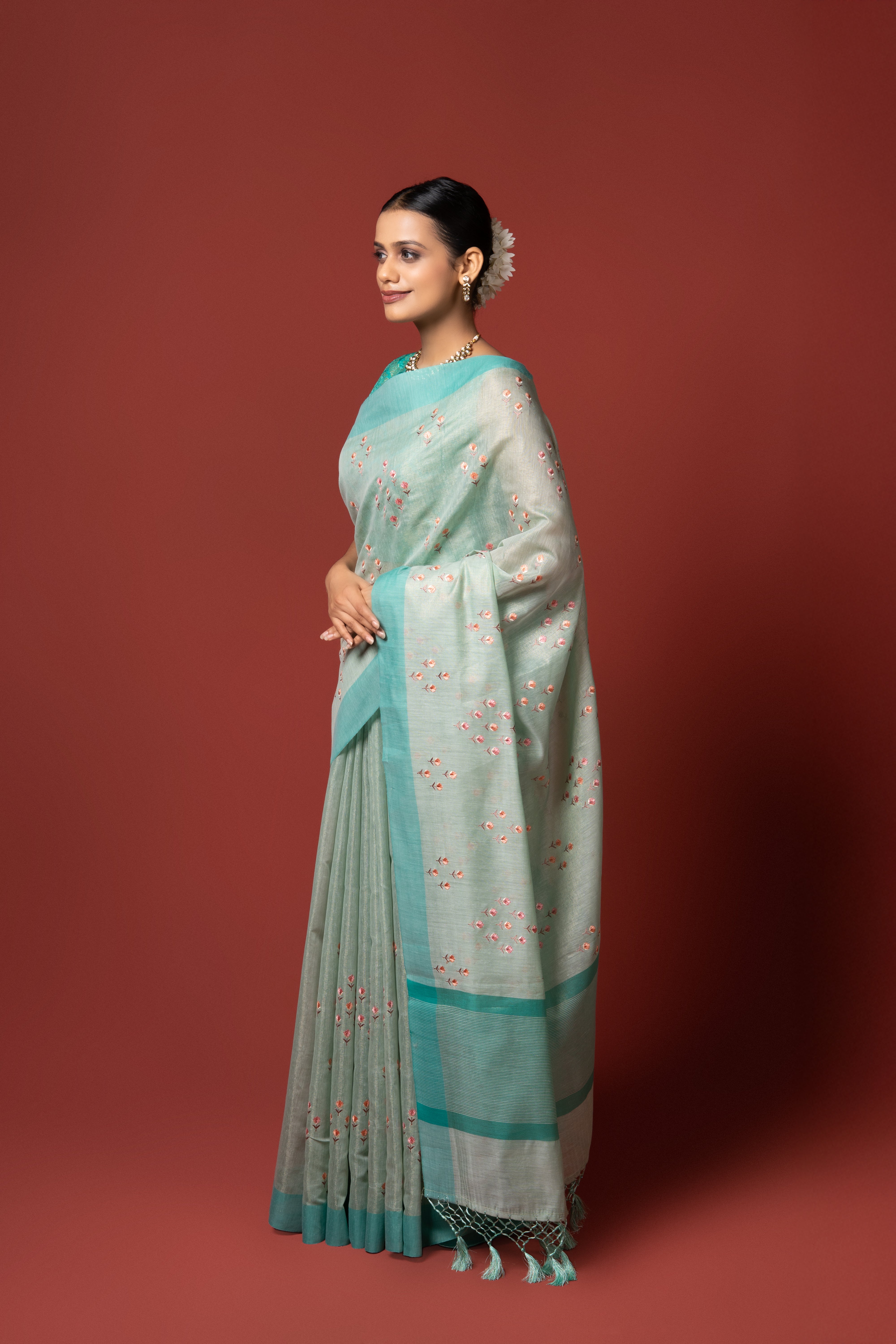 Sea Green Cotton Saree