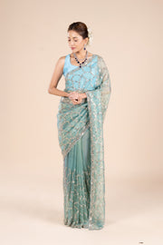 Blue Organza Saree with Stonework