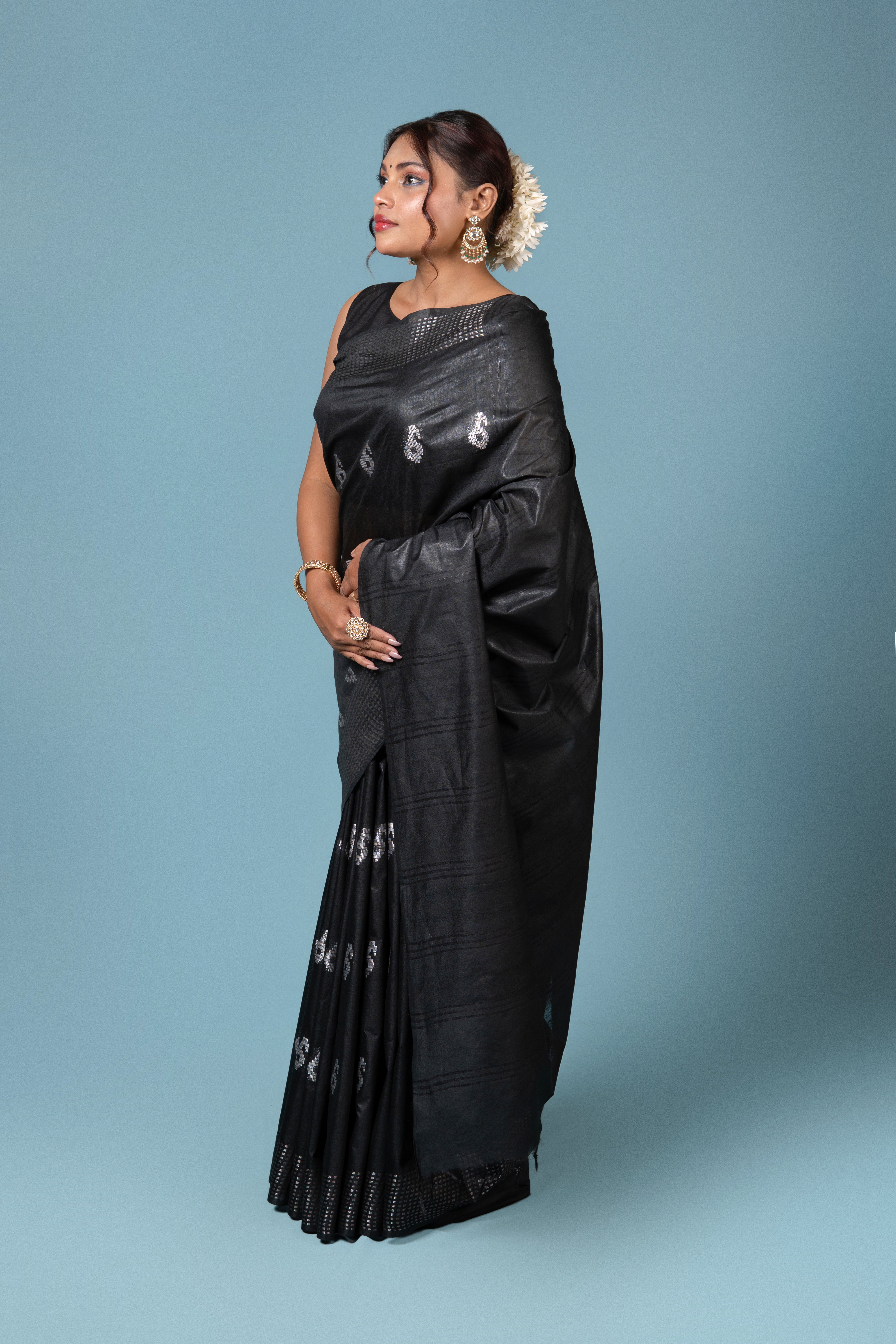 Black Tussar Silk Saree