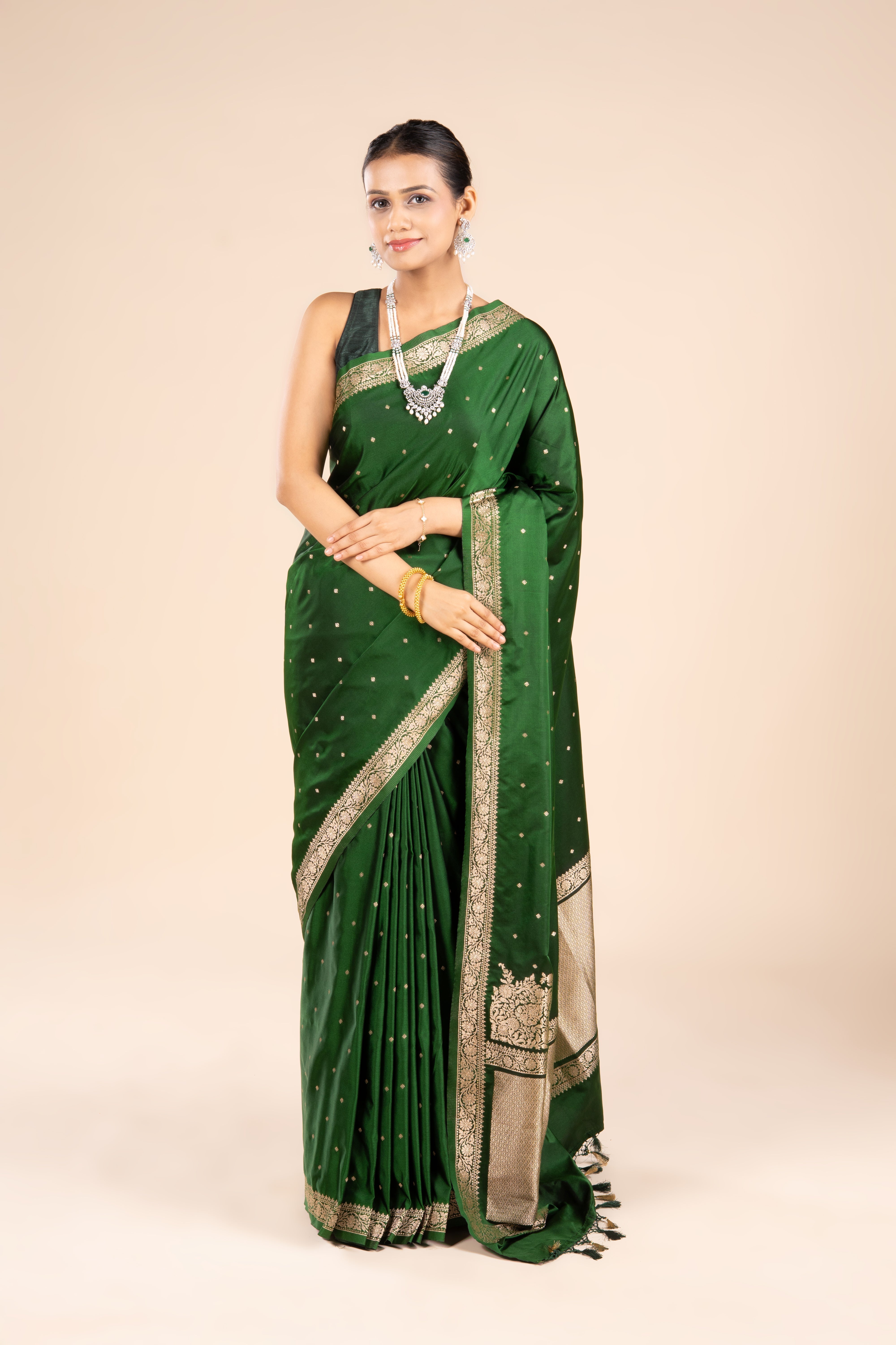 Bottle Green Katan Silk Banarasi Saree