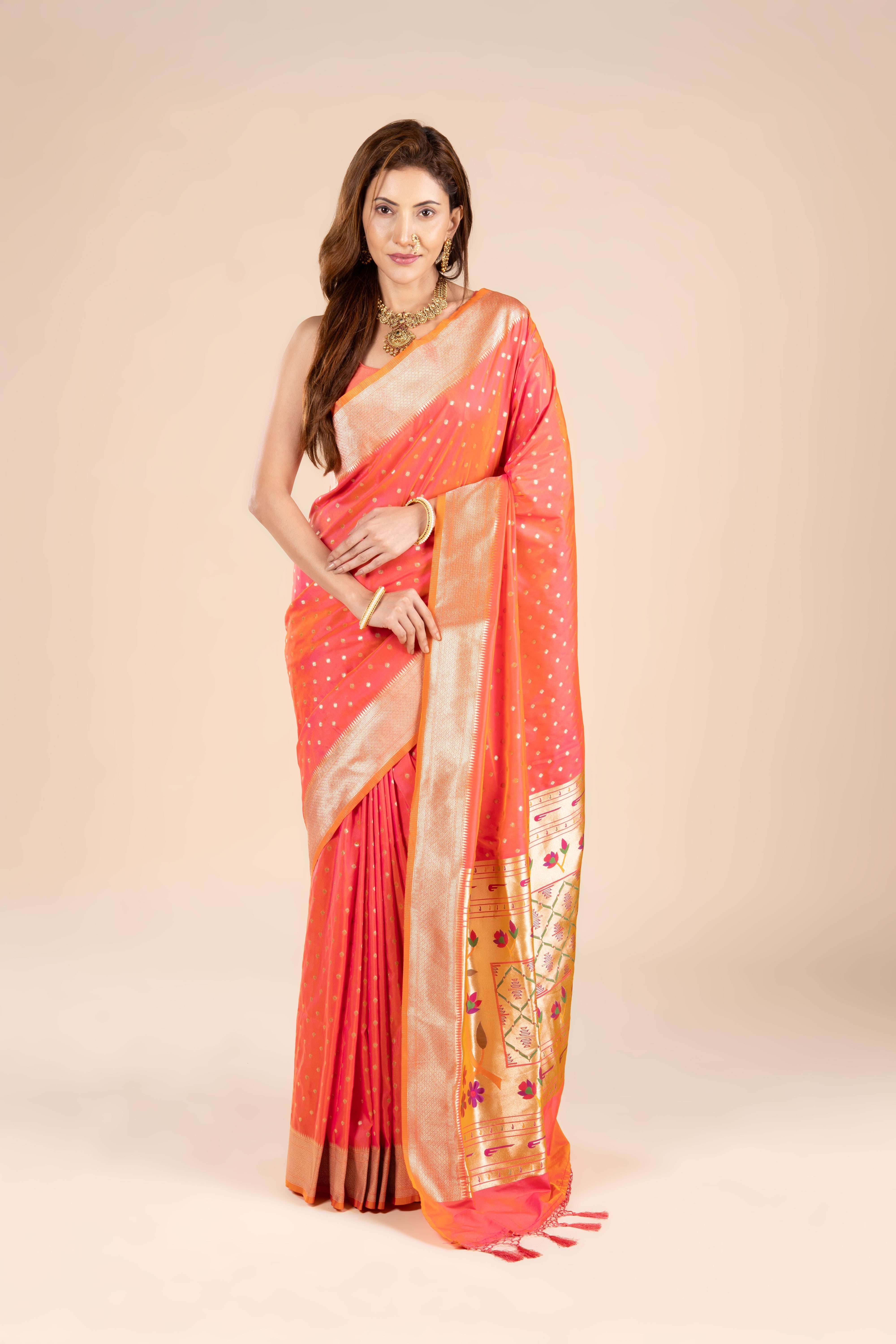 Orange Katan Silk Banarasi Saree