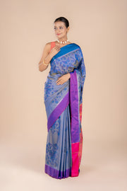 Indigo Blue Katan Silk Patola Saree