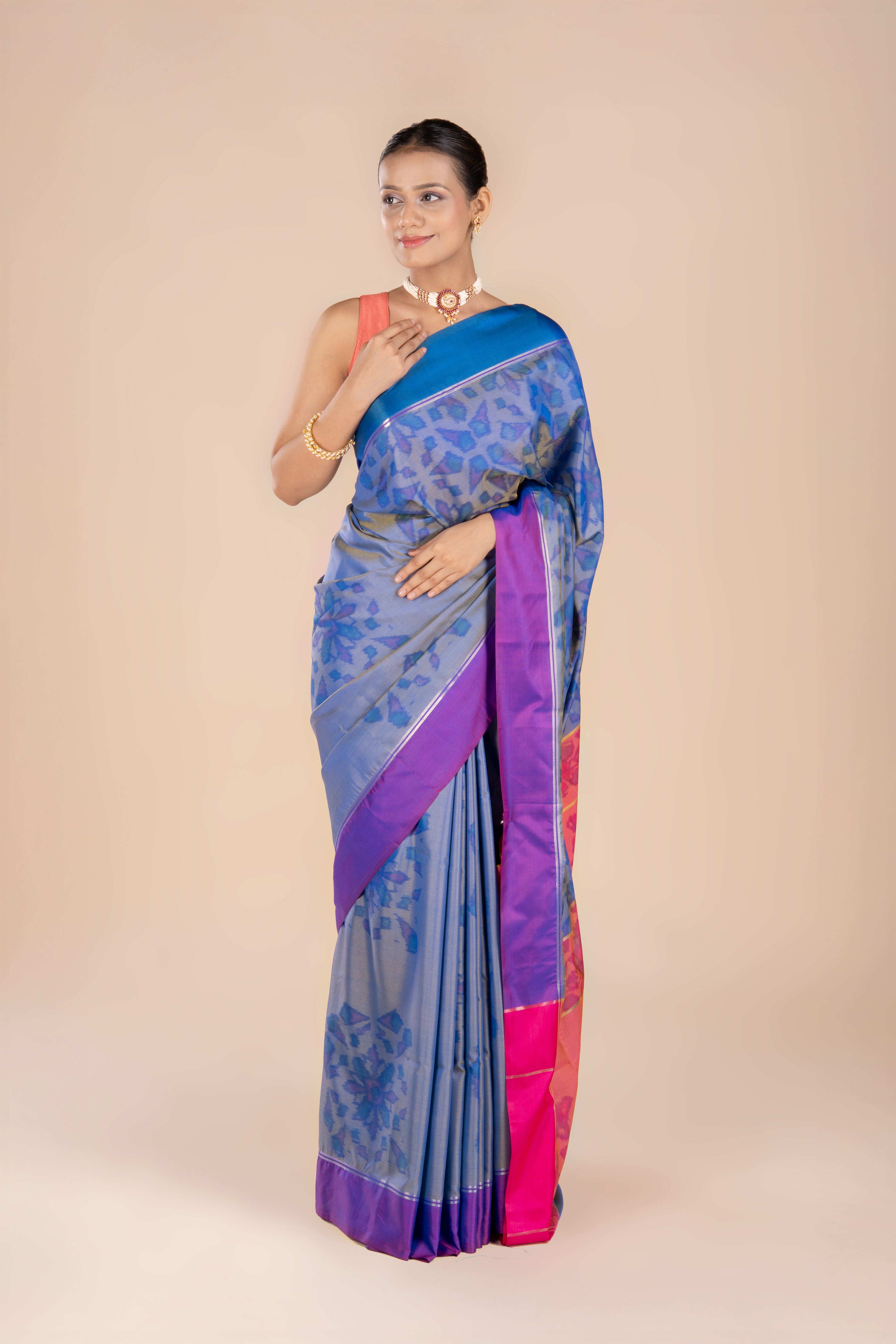 Indigo Blue Katan Silk Patola Saree