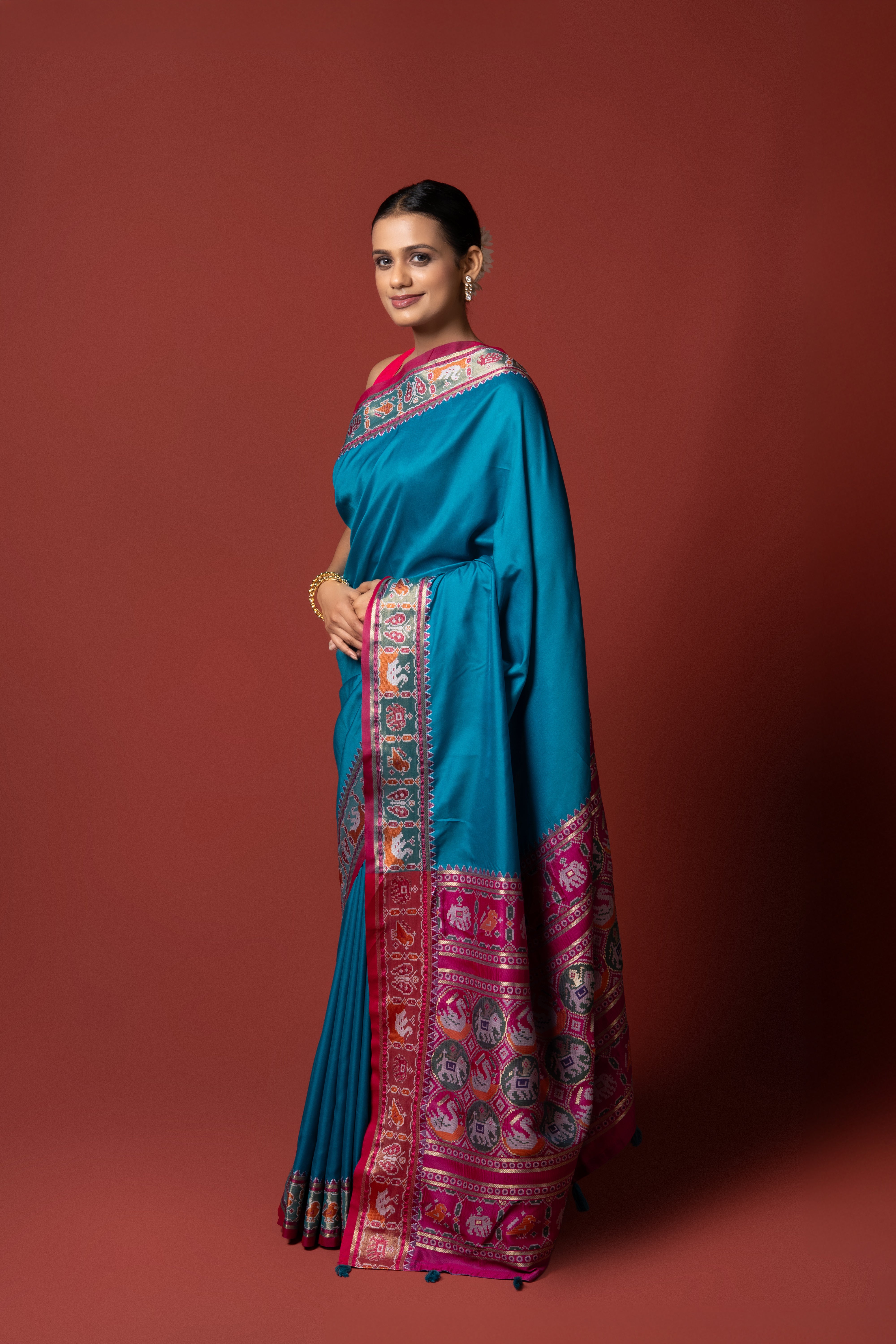 Peacock Blue Katan Silk Banarasi Saree