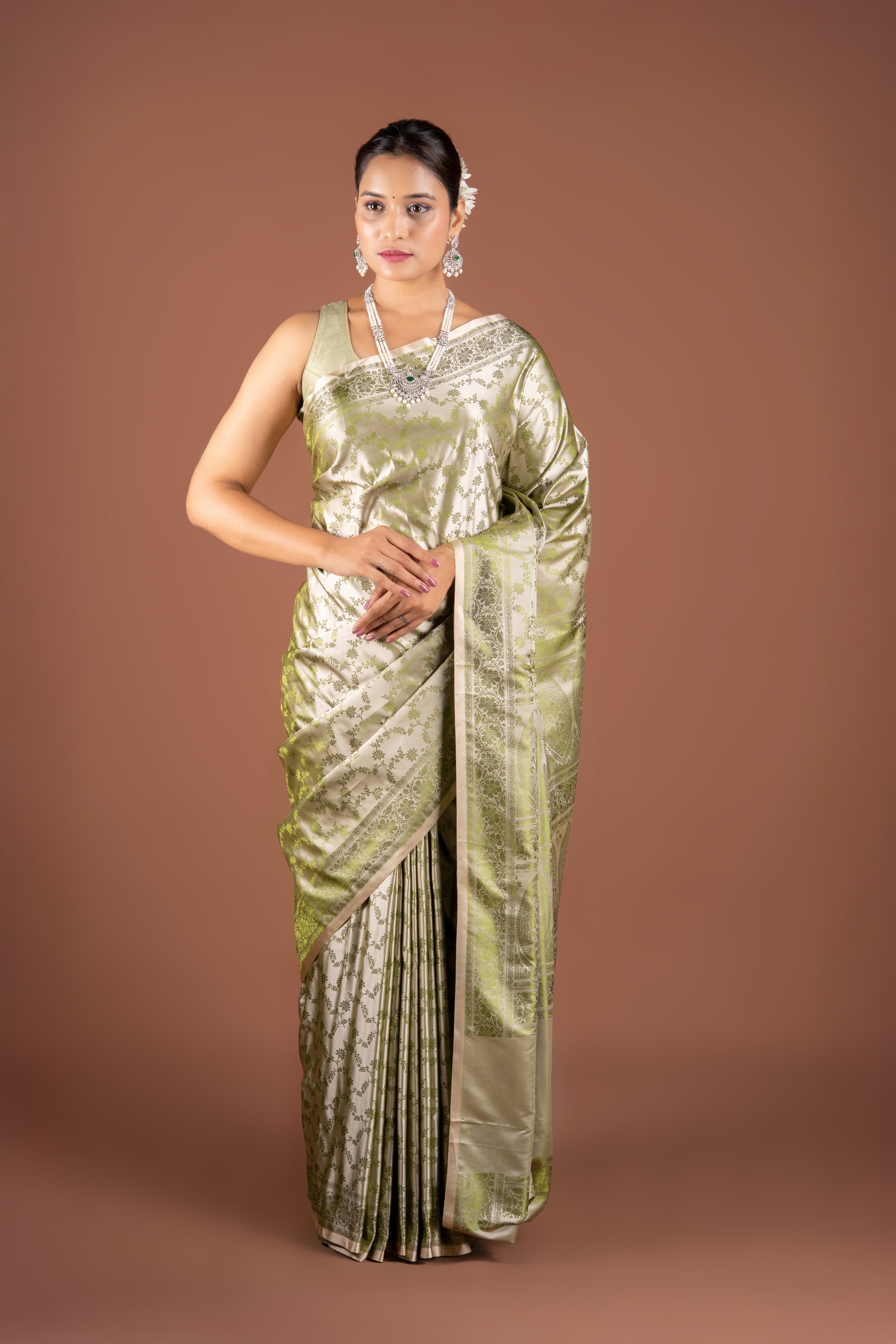 Pastel Green Soft Silk Banarasi Saree