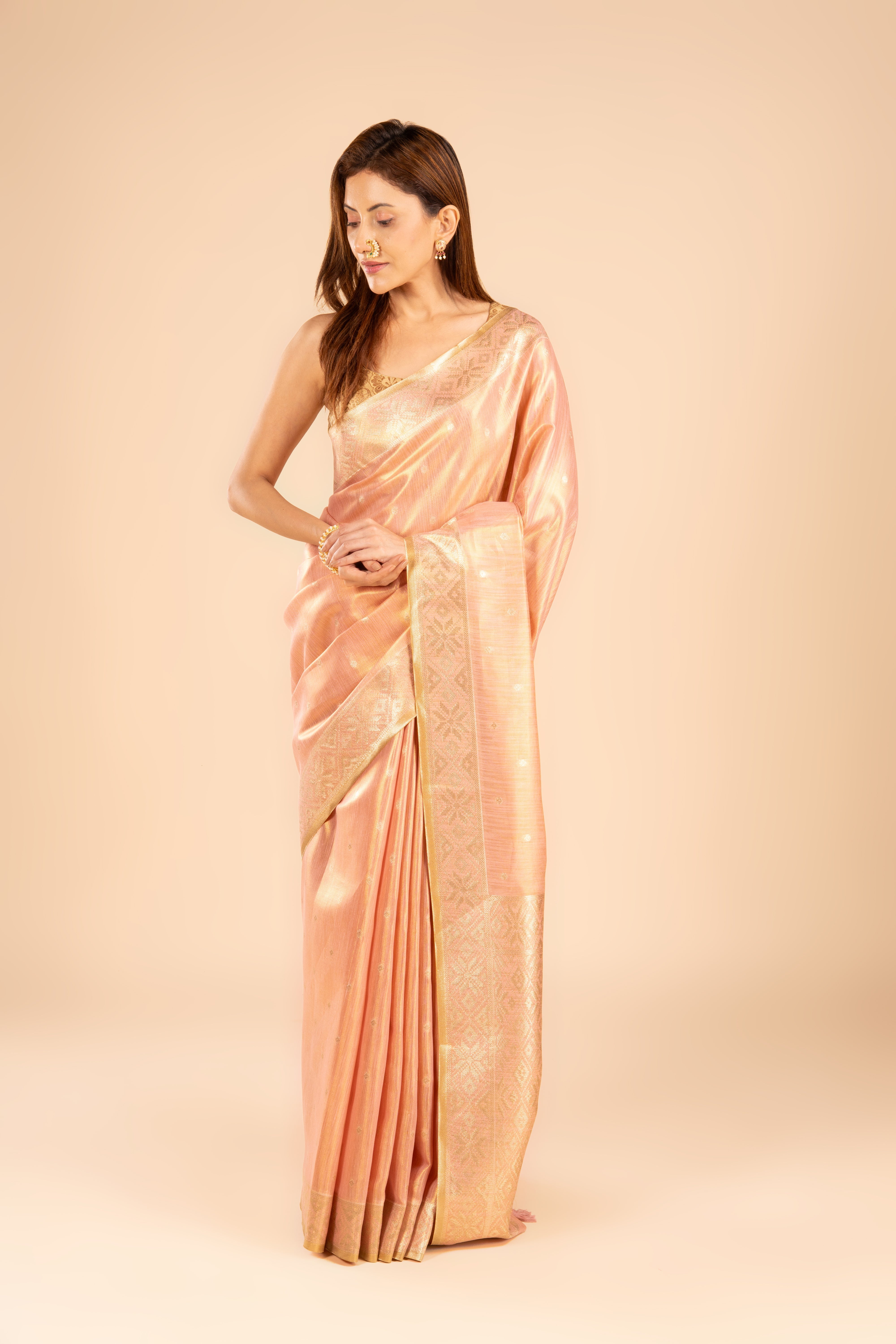 Peach Tissue Silk Saree