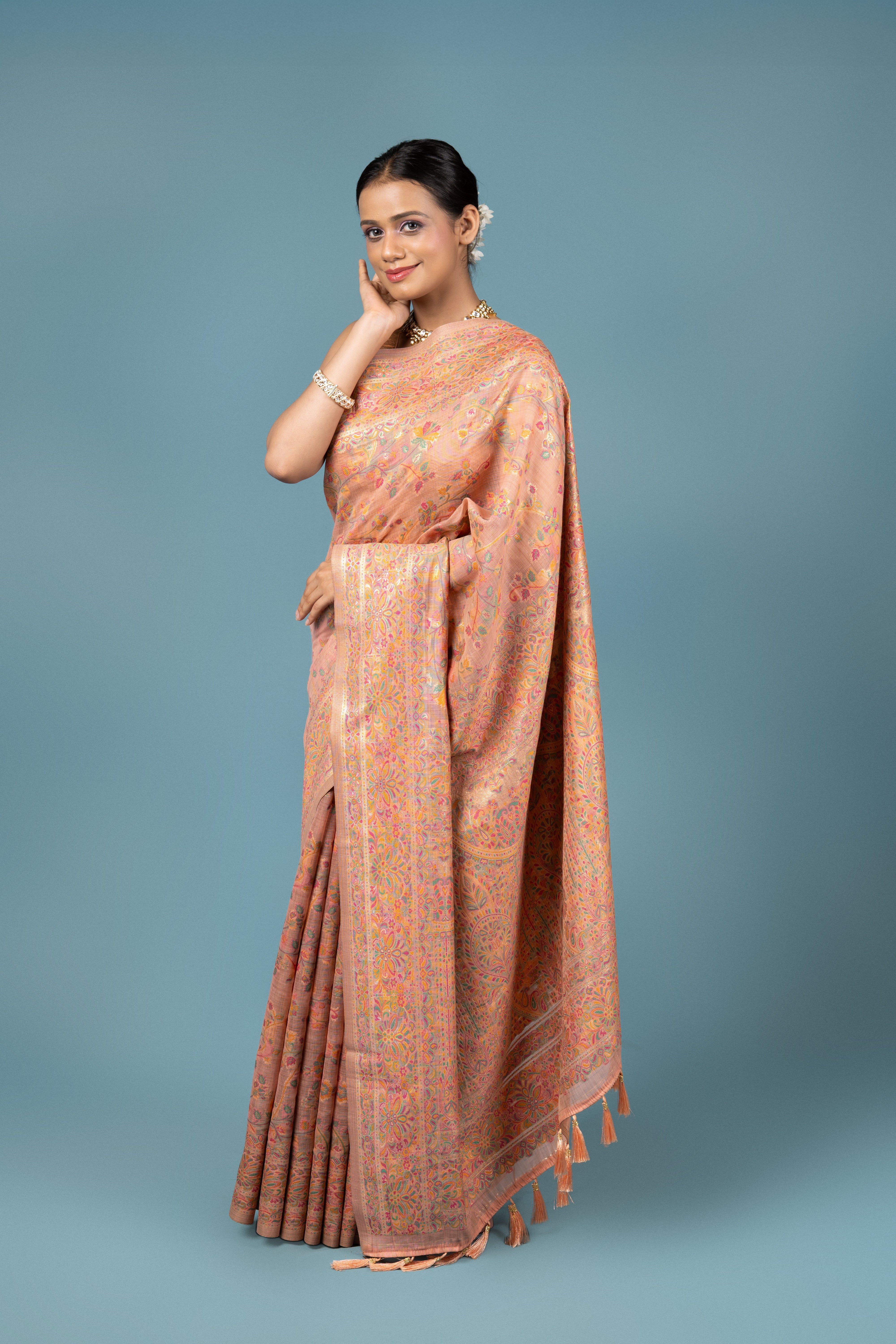 Pastel Pink Cotton Pashmina Saree