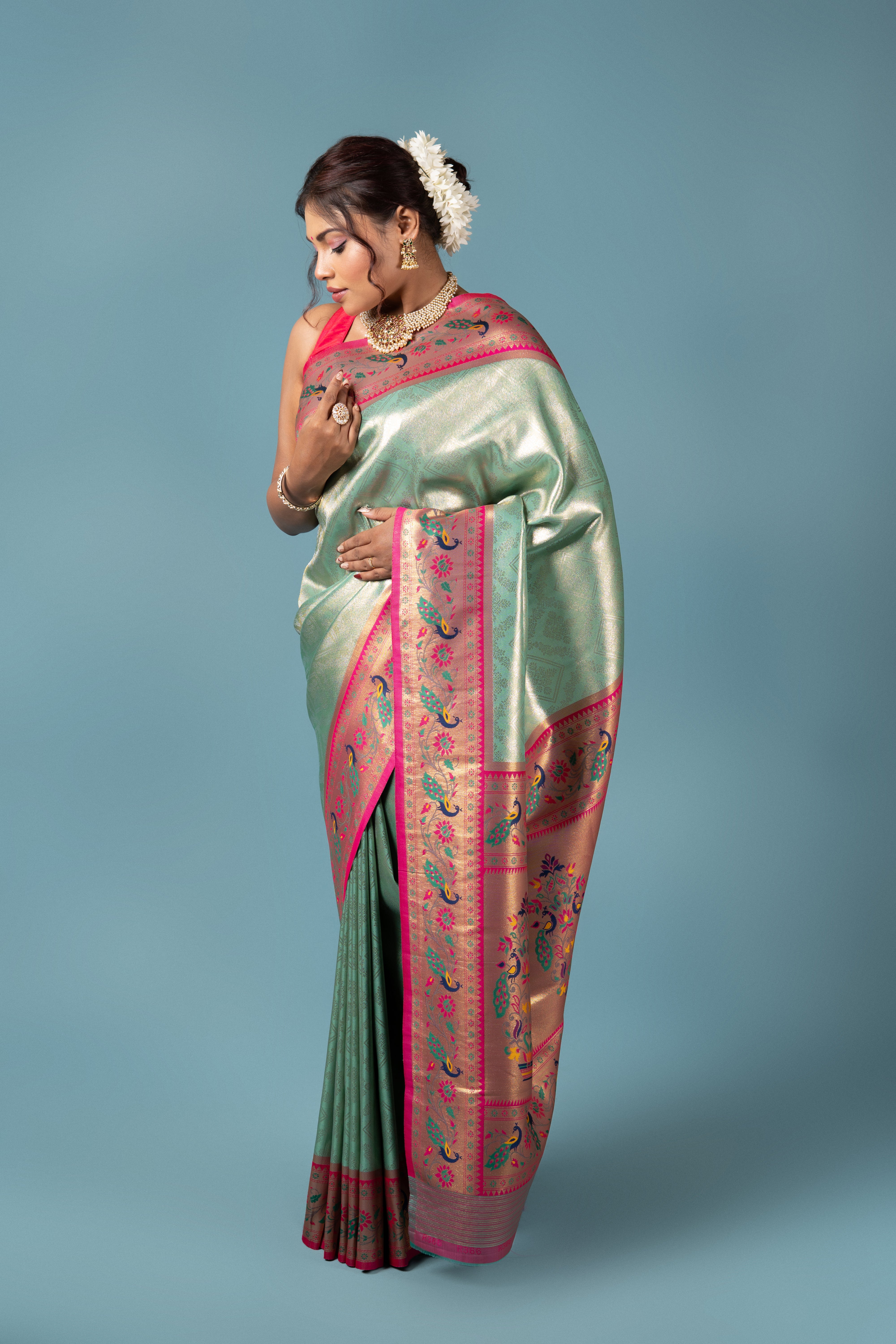 Pastel Green Tissue Silk Saree