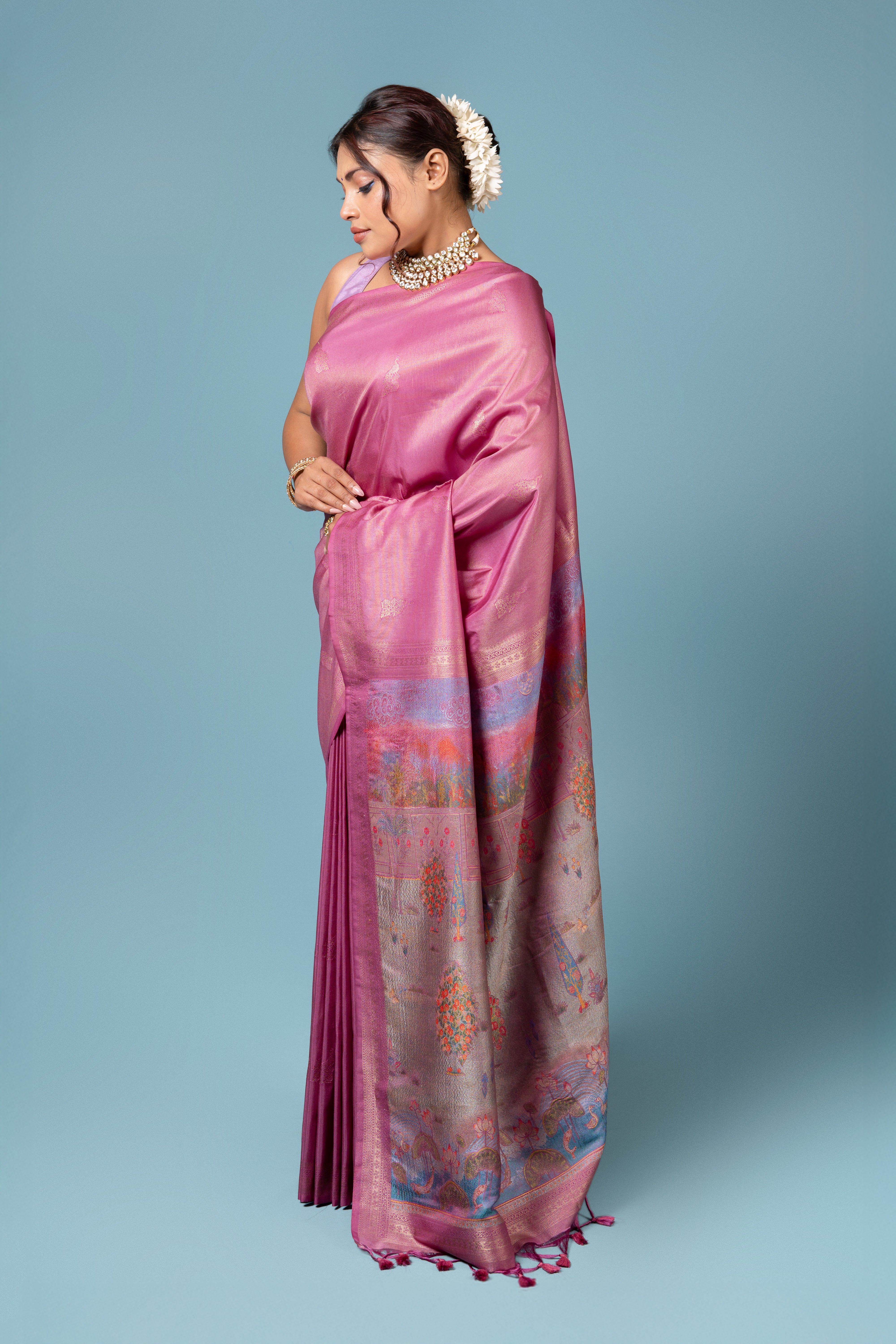 Pink Katan Silk Saree
