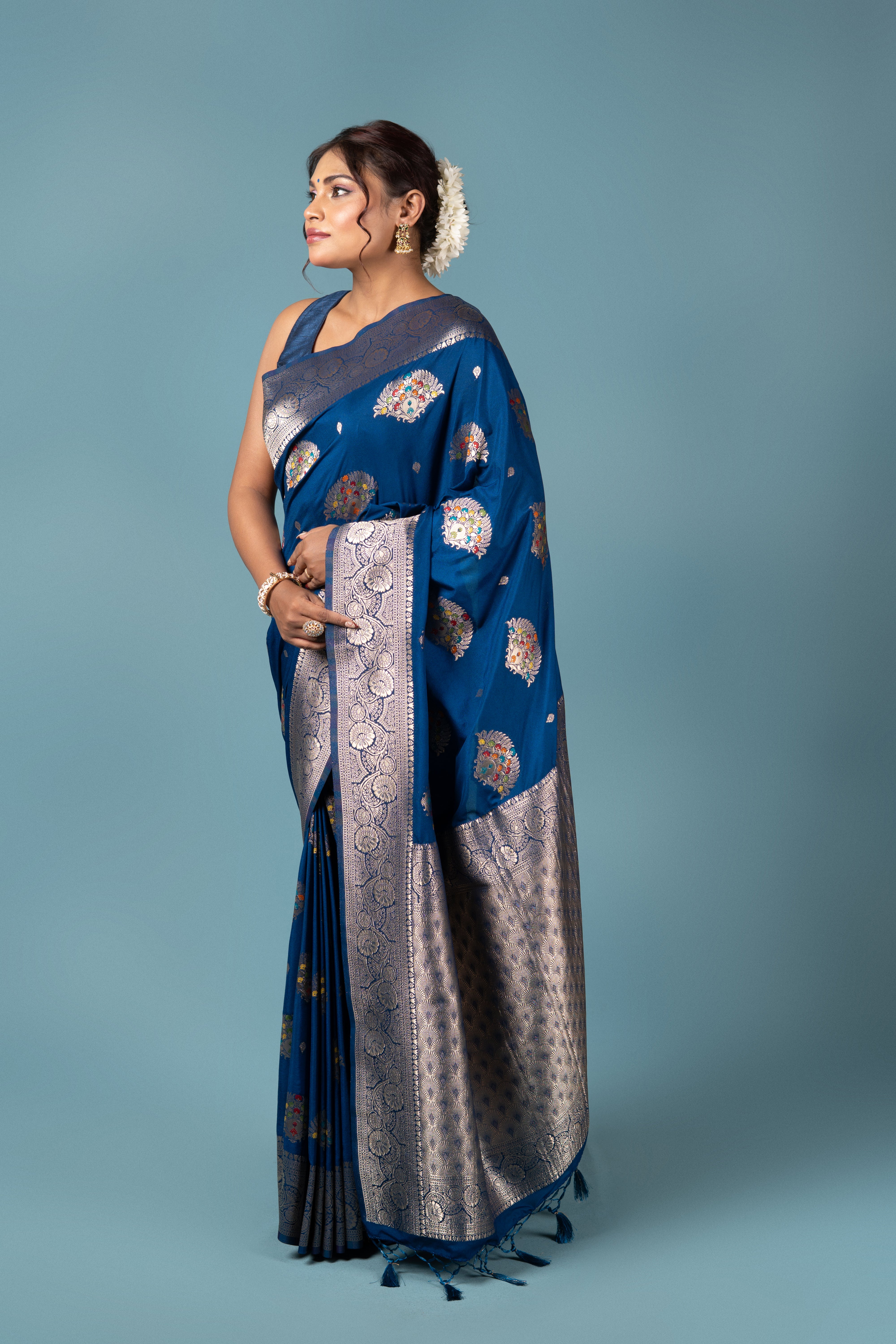 Royal Blue Georgette Banarasi Saree