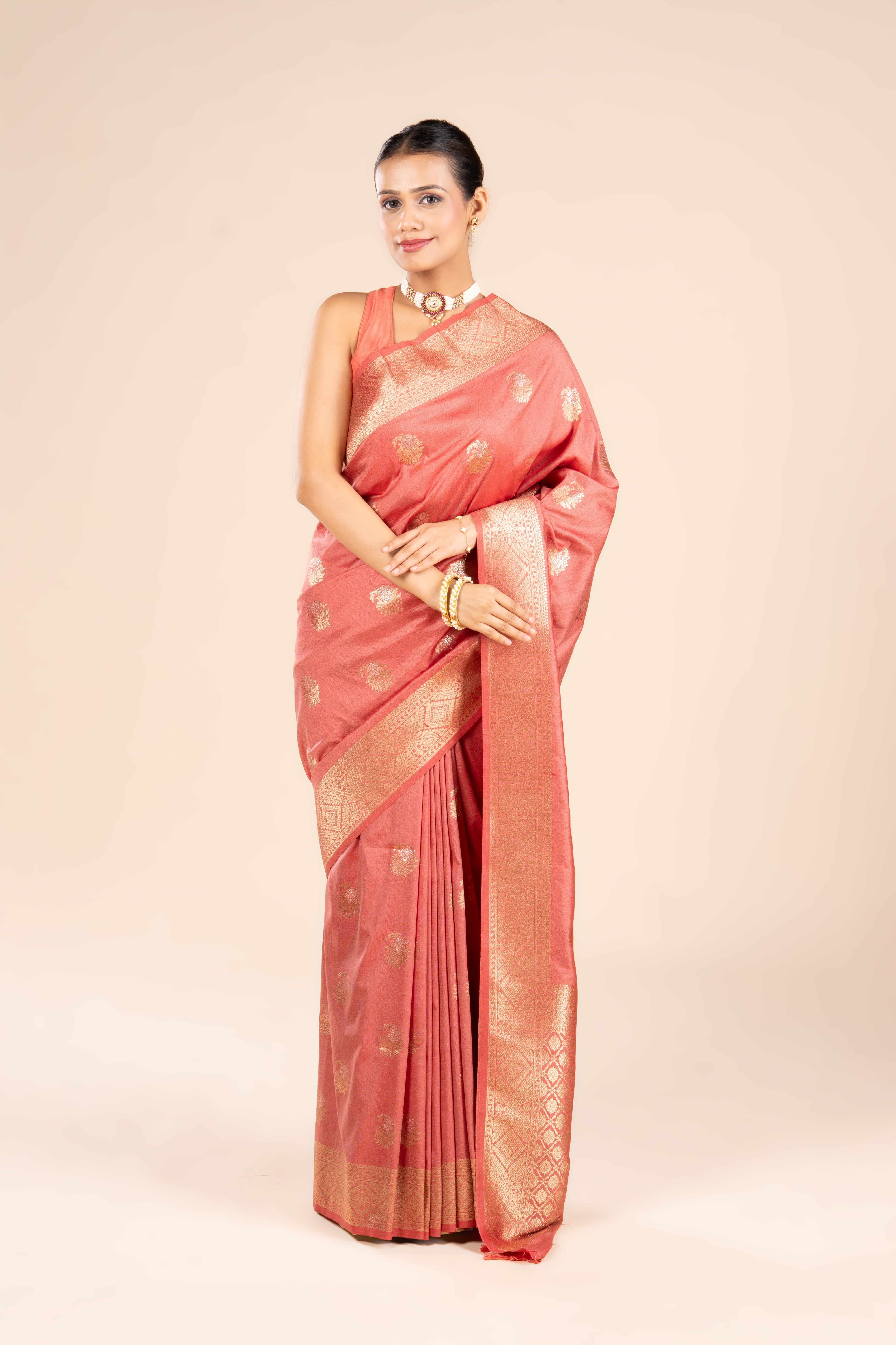 Rust Katan Silk Saree