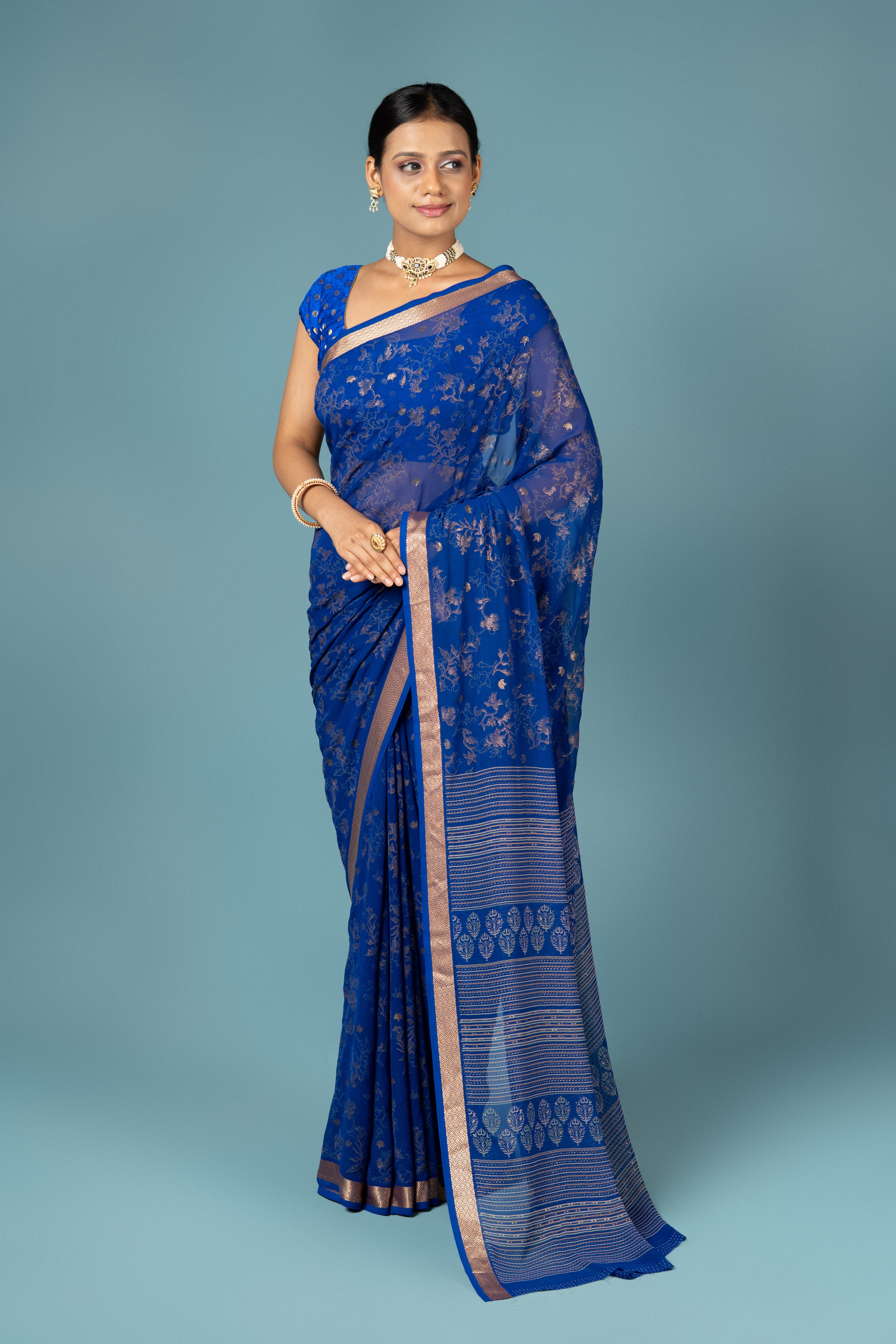 Royal Blue Chiffon Saree