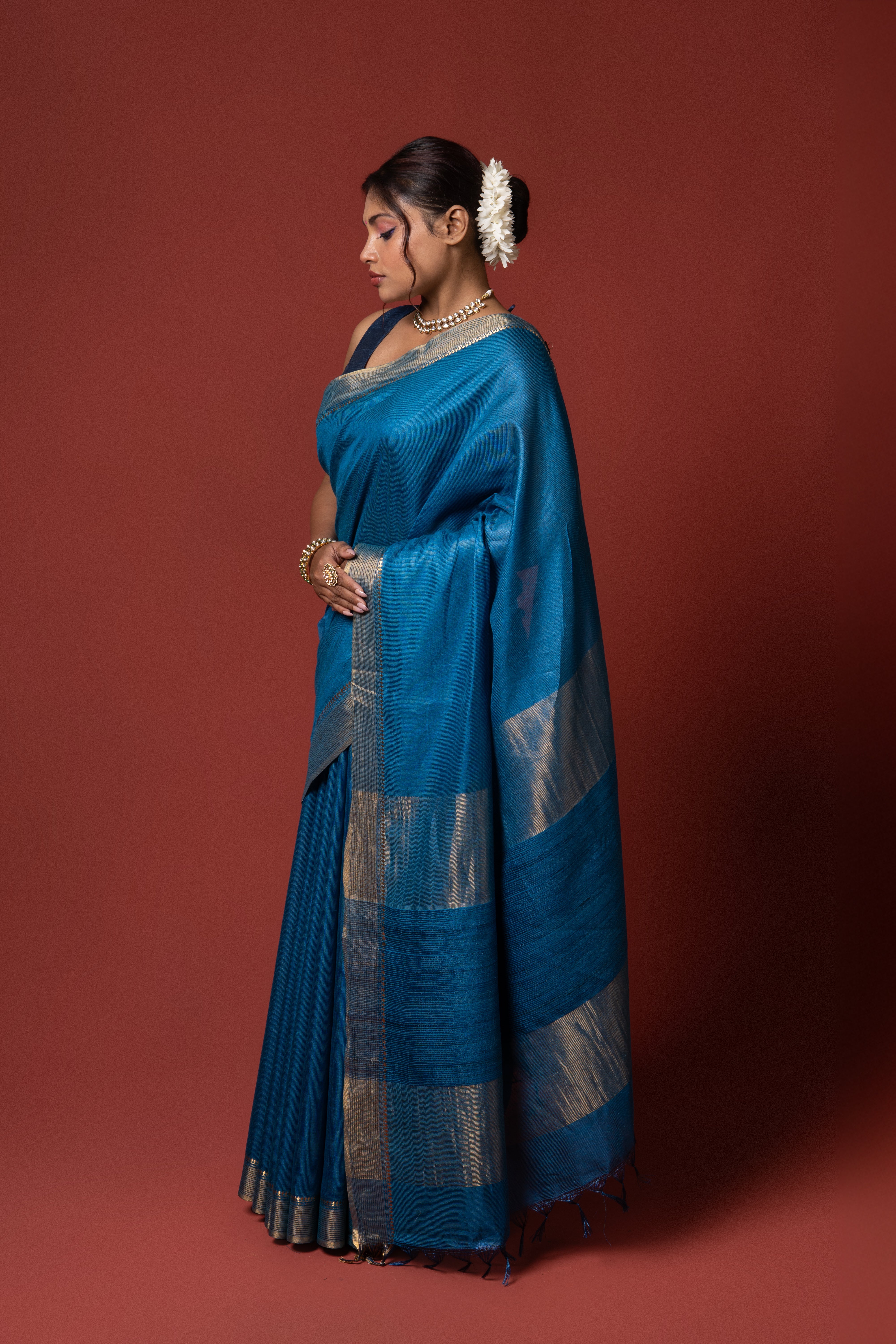 Blue Tussar Silk Saree