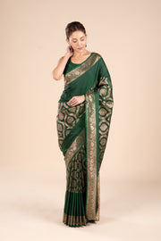 Bottle Green Katan Silk Banarasi Saree