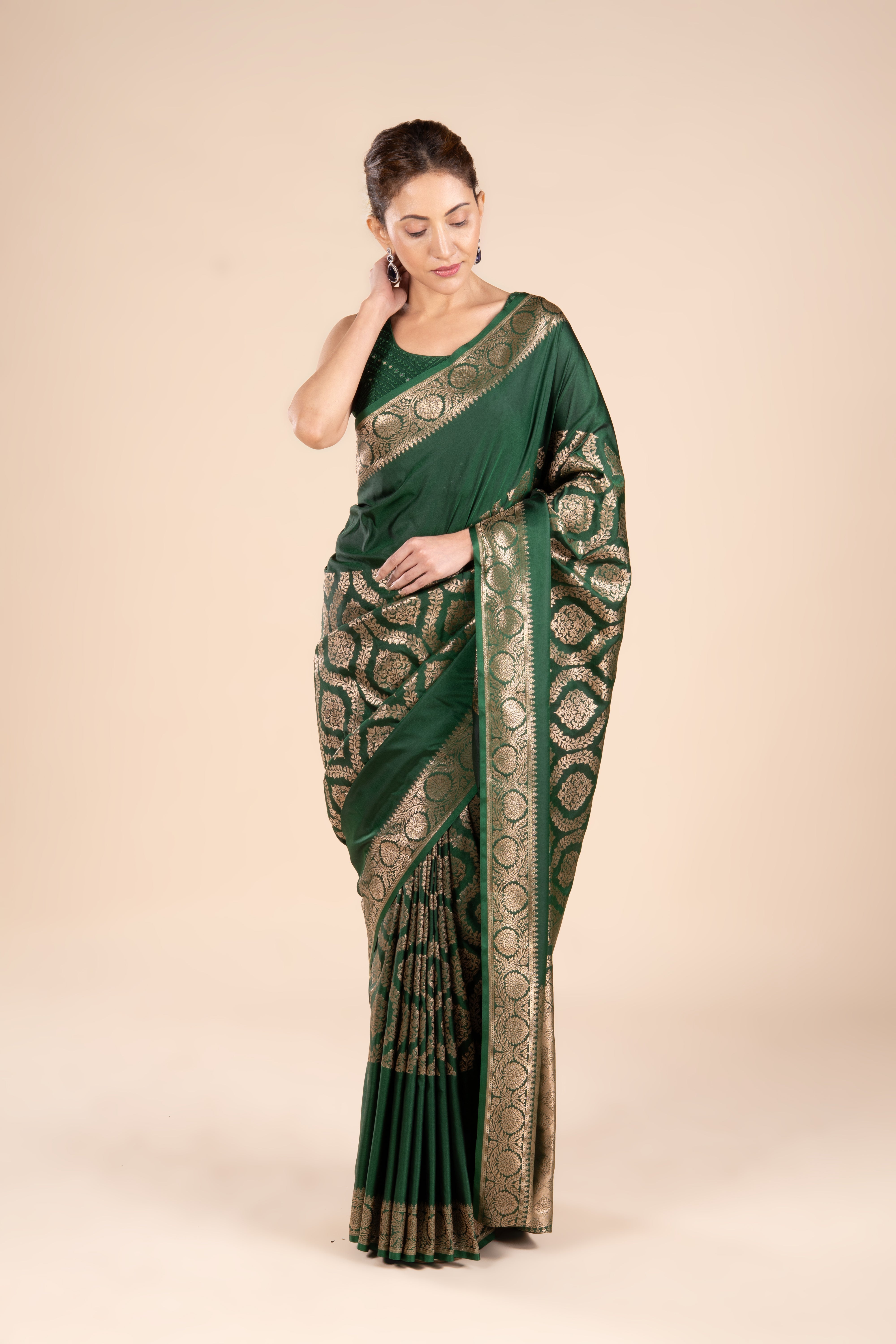 Bottle Green Katan Silk Banarasi Saree