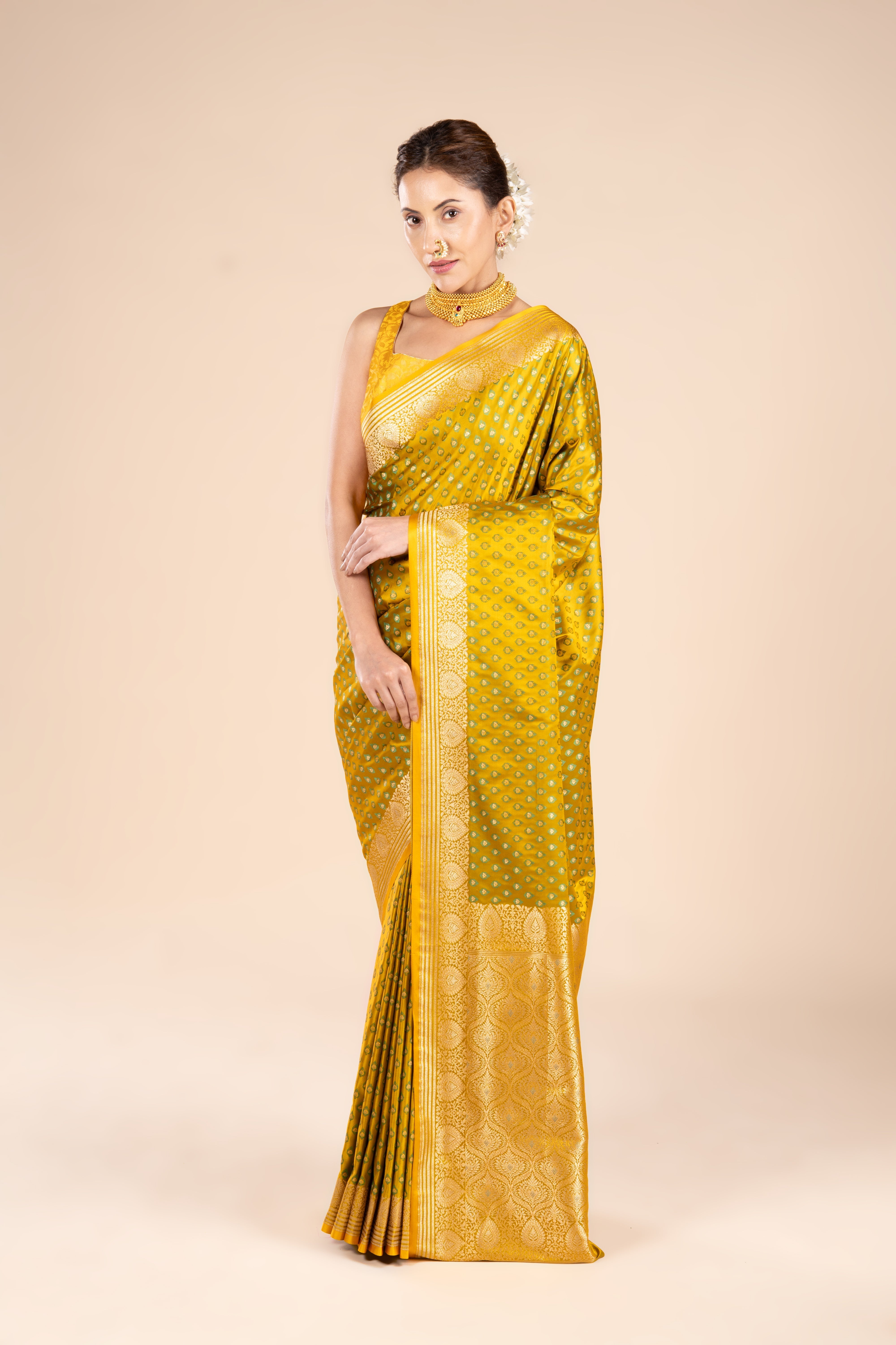 Mustard Yellow Soft Silk Banarasi Saree