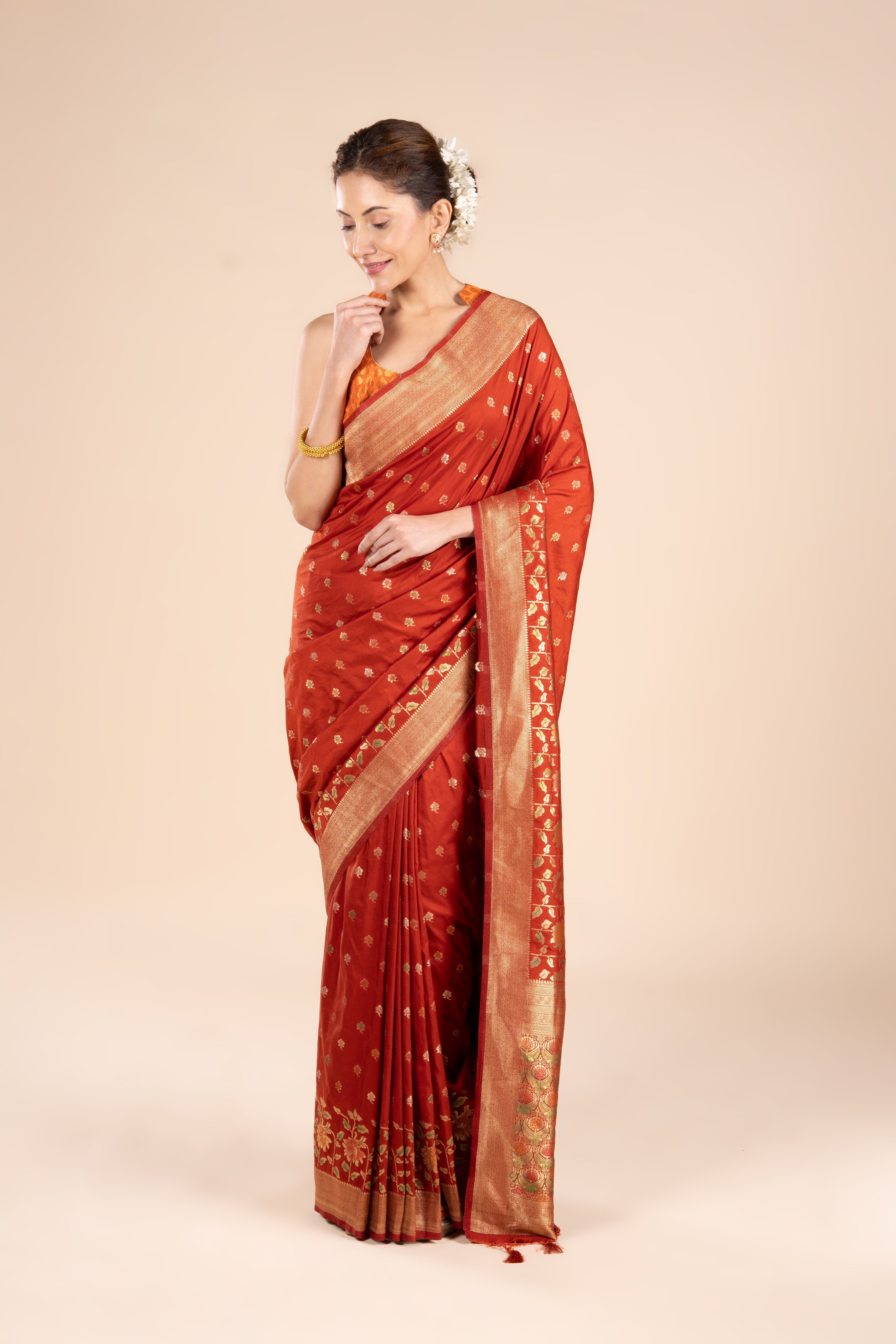 Rust Dola Silk Pashmina Saree