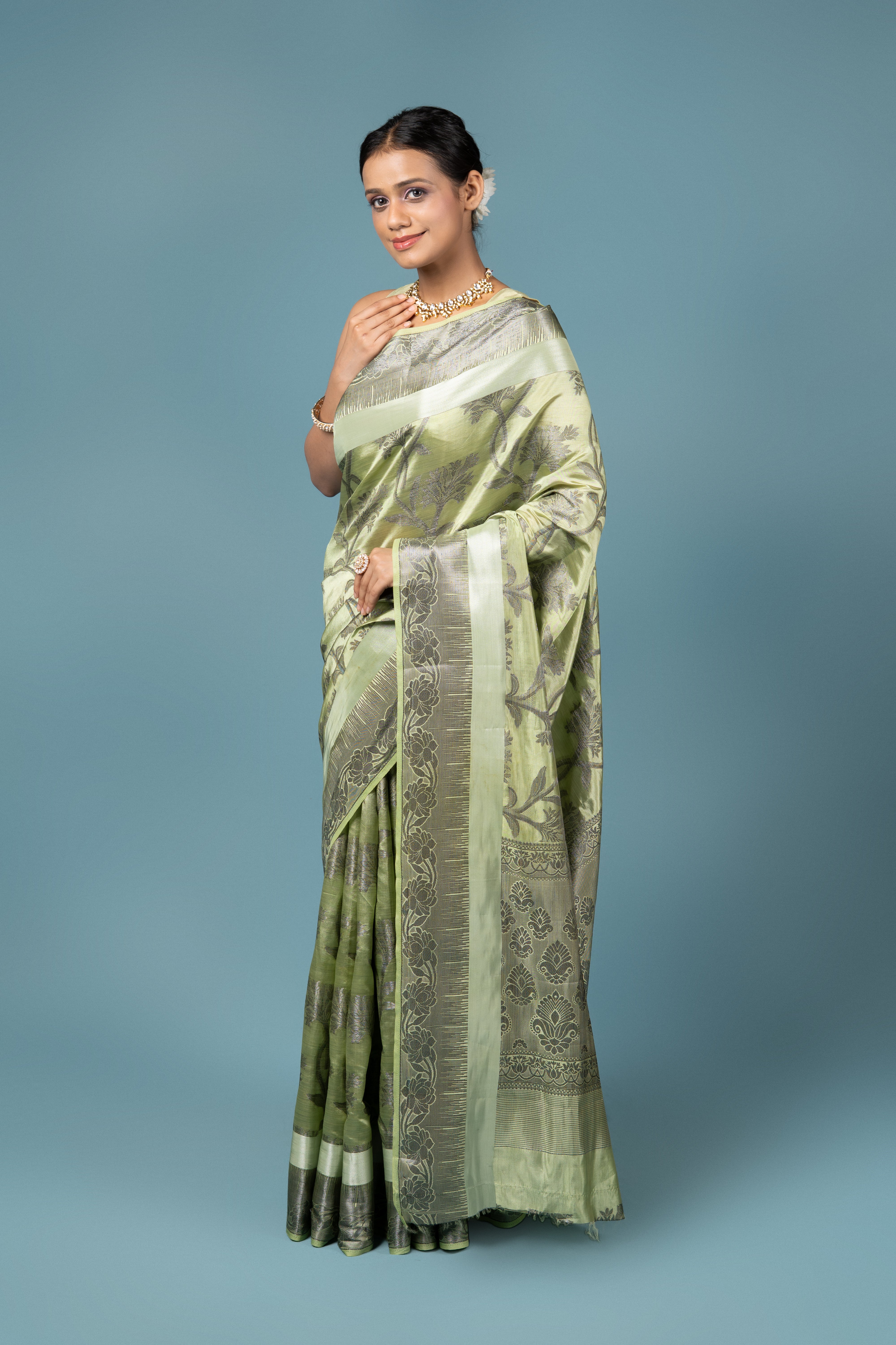 Pista Green Tussar Silk Saree