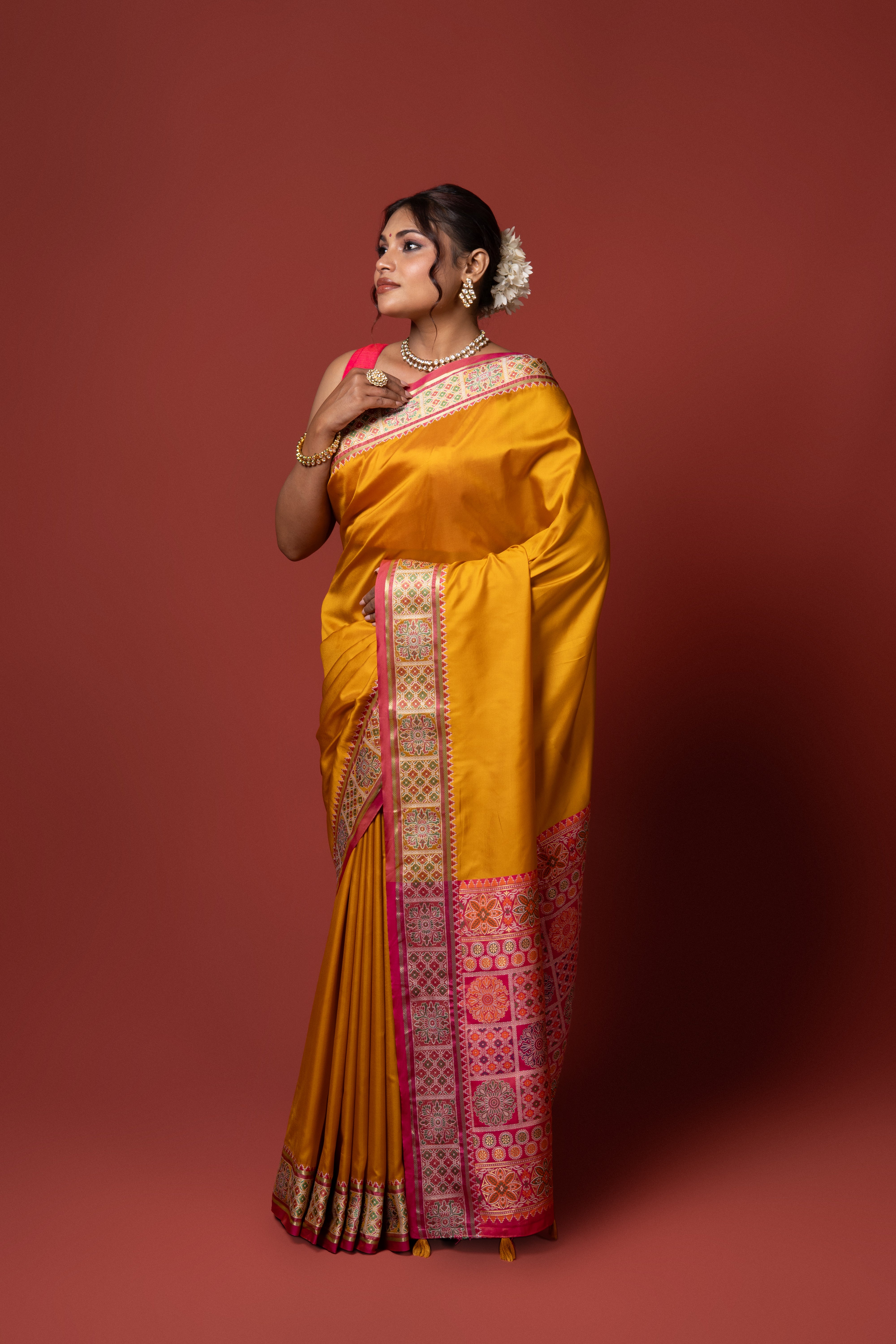 Mustard Yellow Katan Silk Banarasi Saree