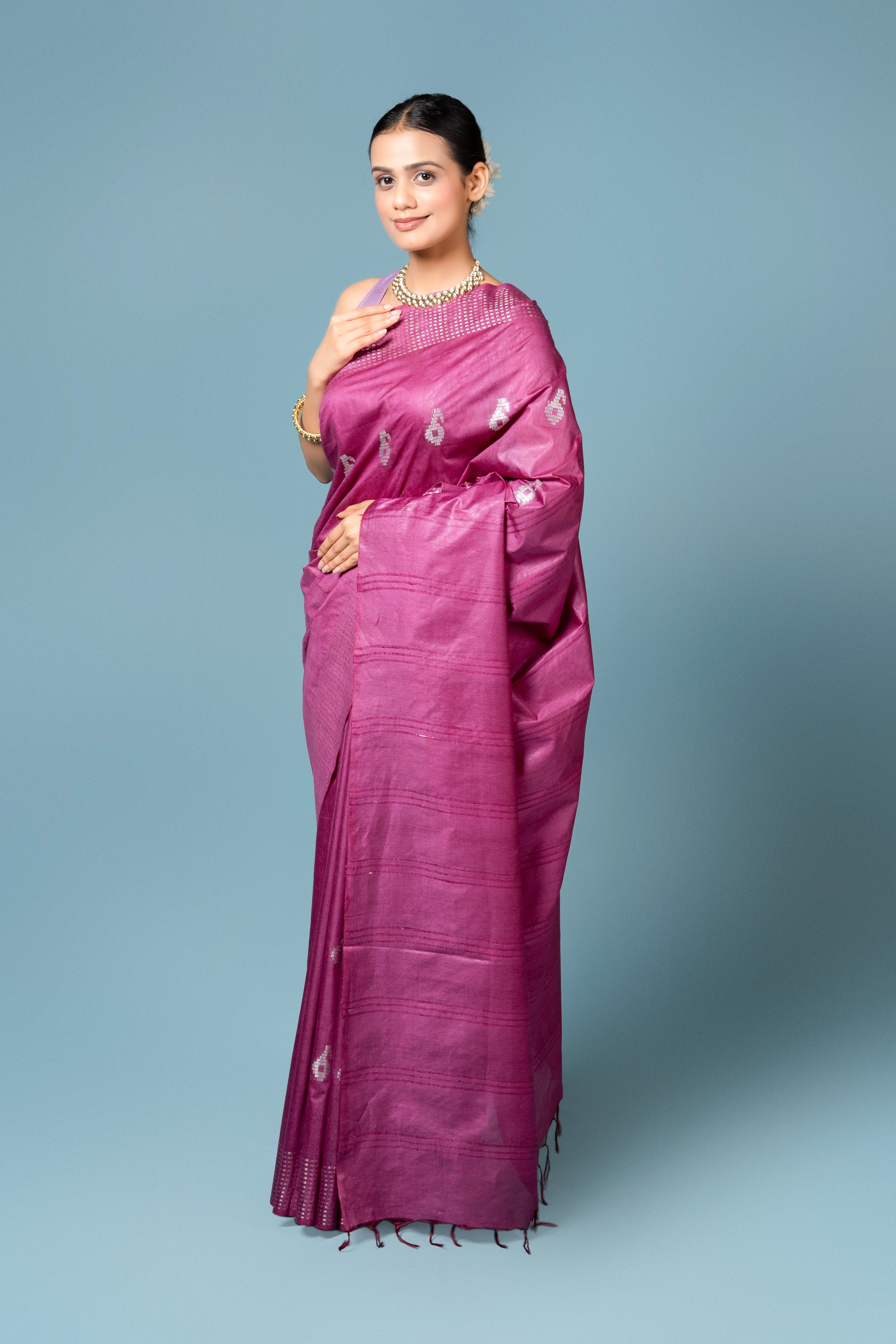 Wine Tussar Silk Saree