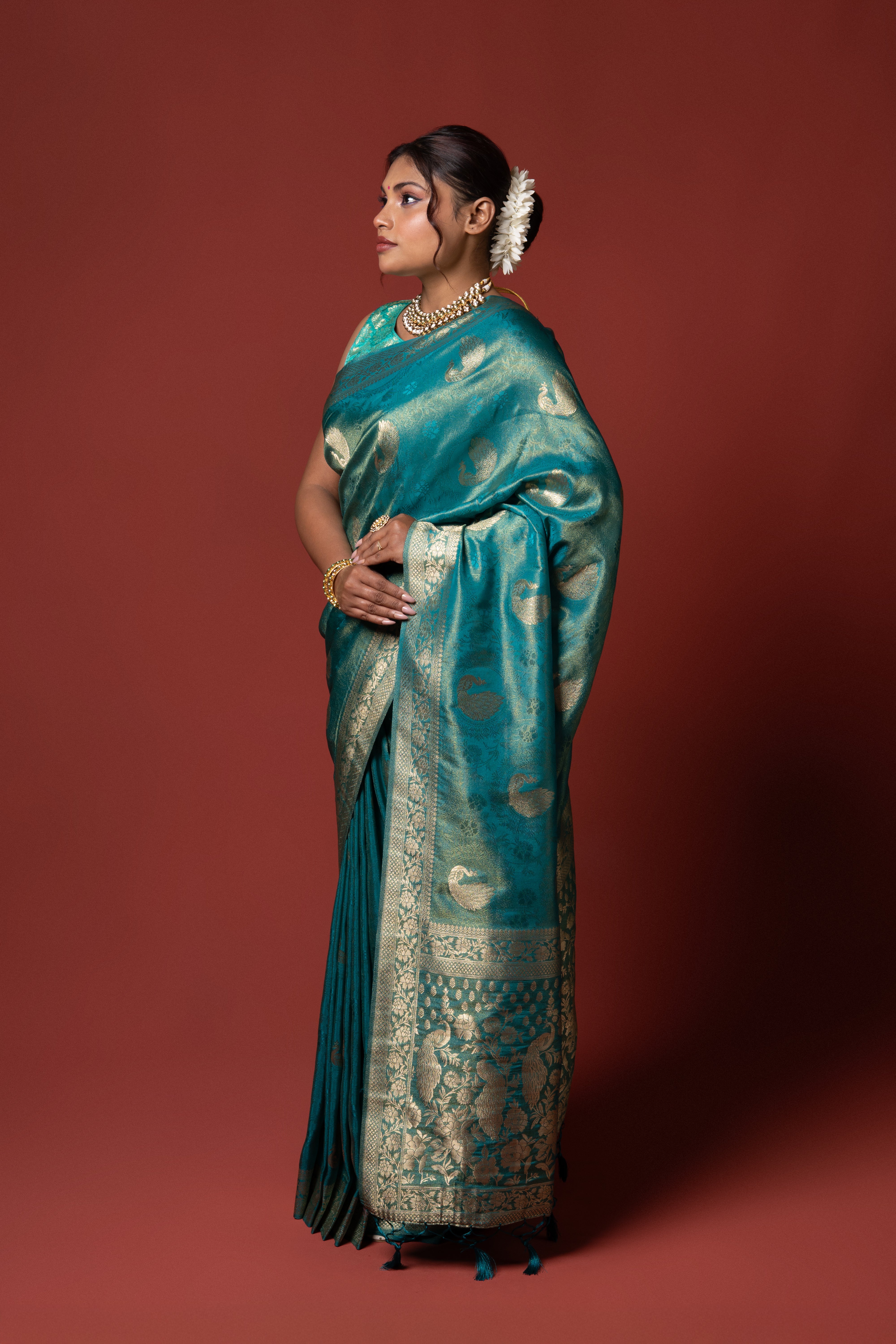 Peacock Green Tissue Silk Saree