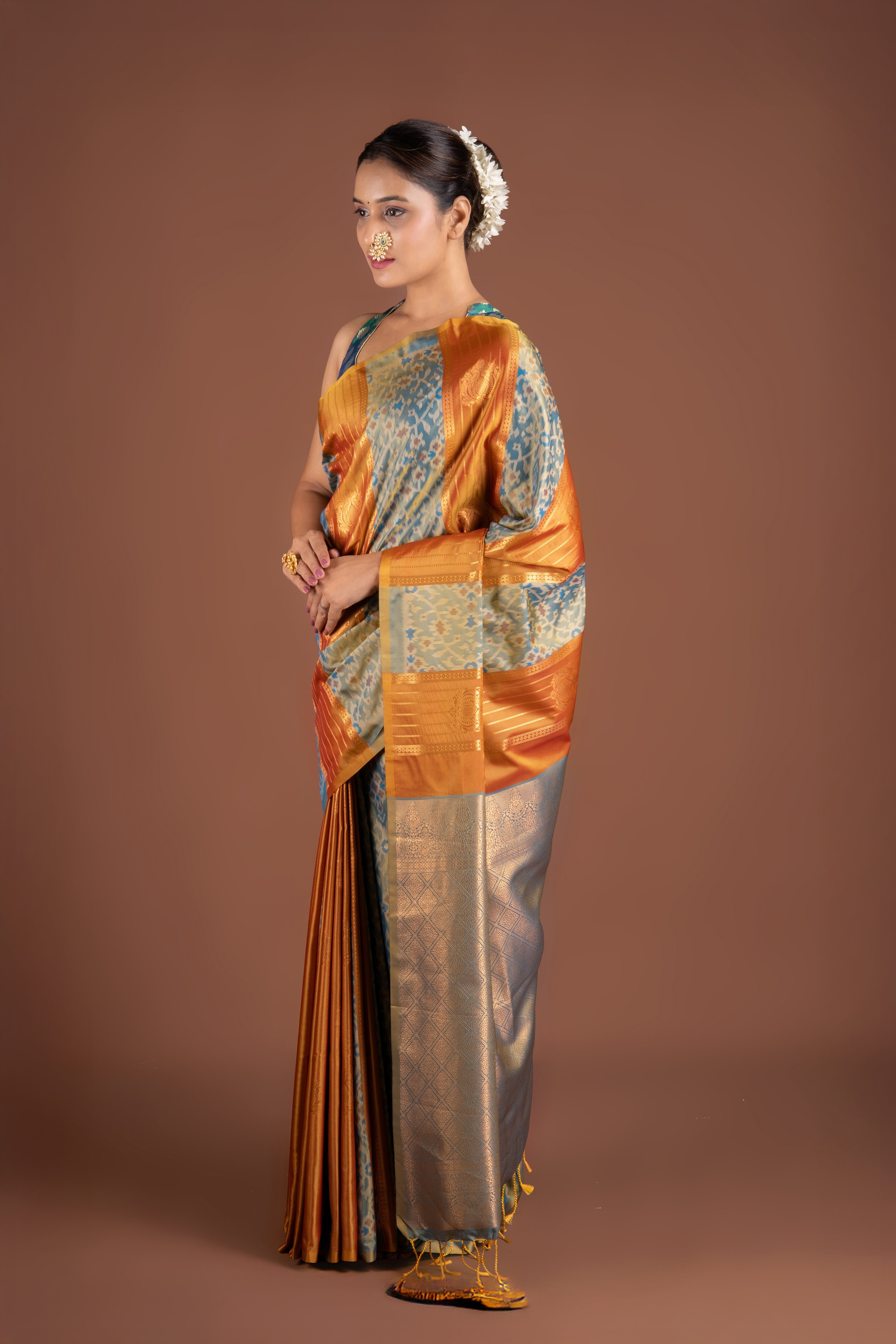 Pastel Blue Katan Silk Patola Saree