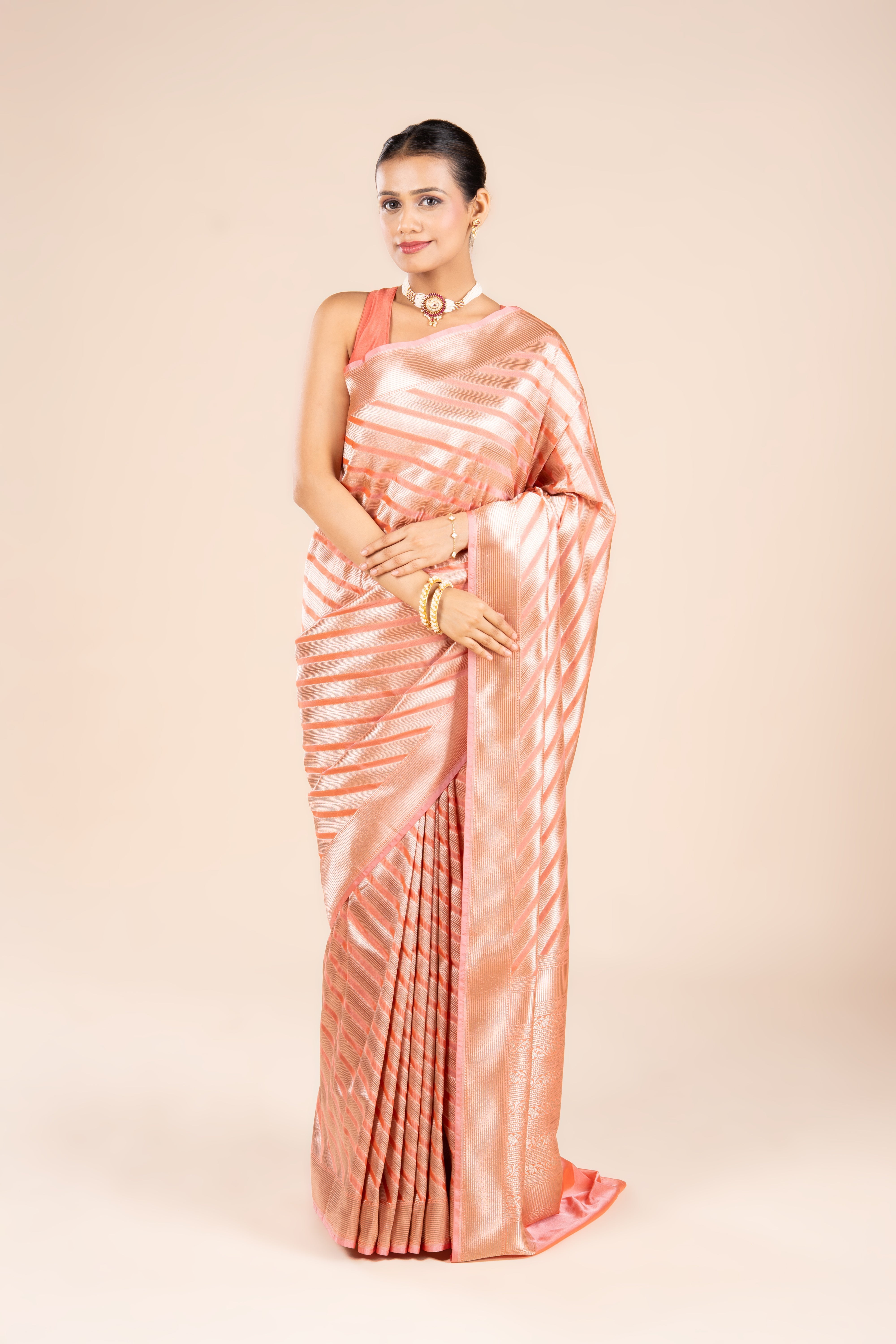 Orange Katan Silk Saree