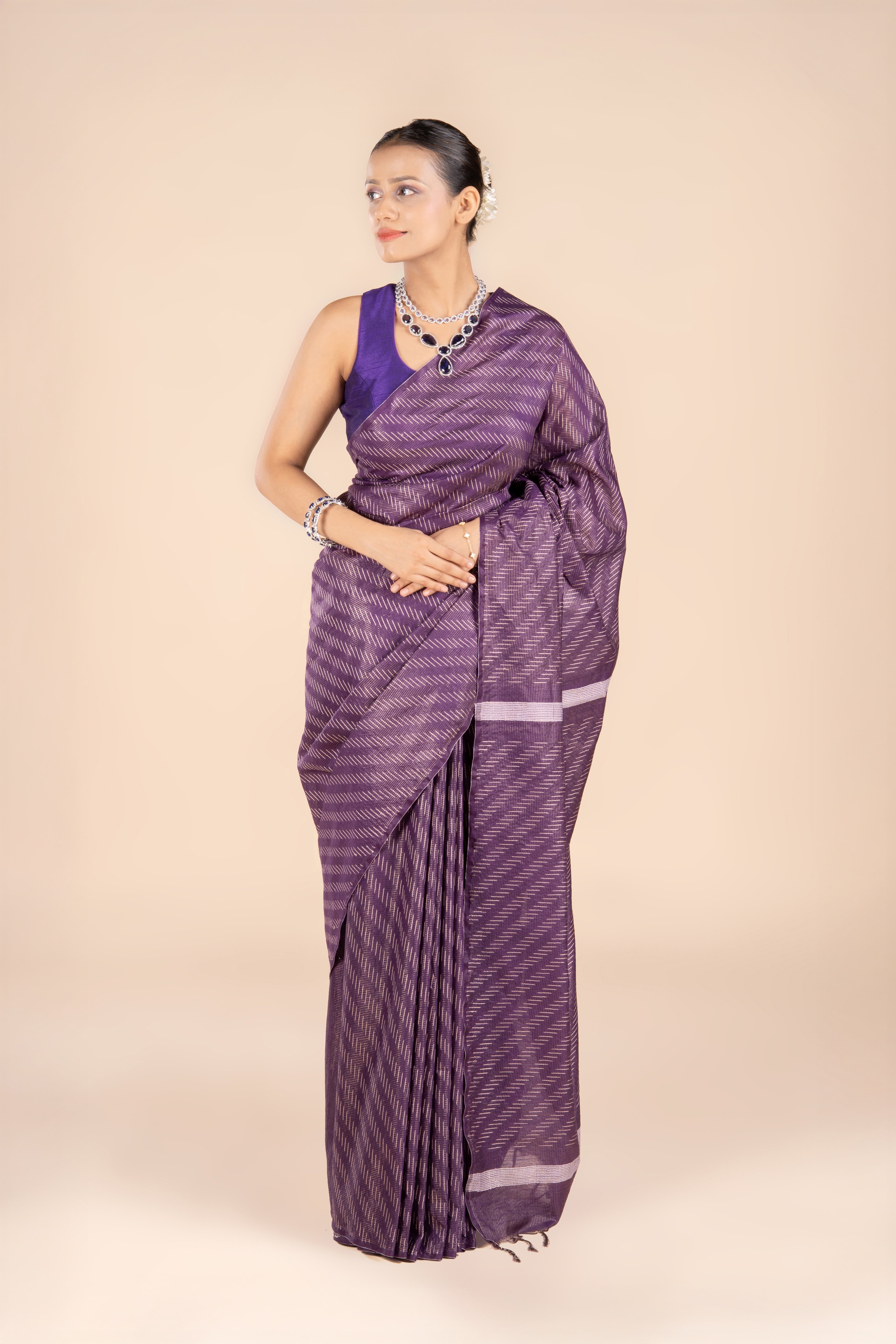 Purple Tussar Silk Saree