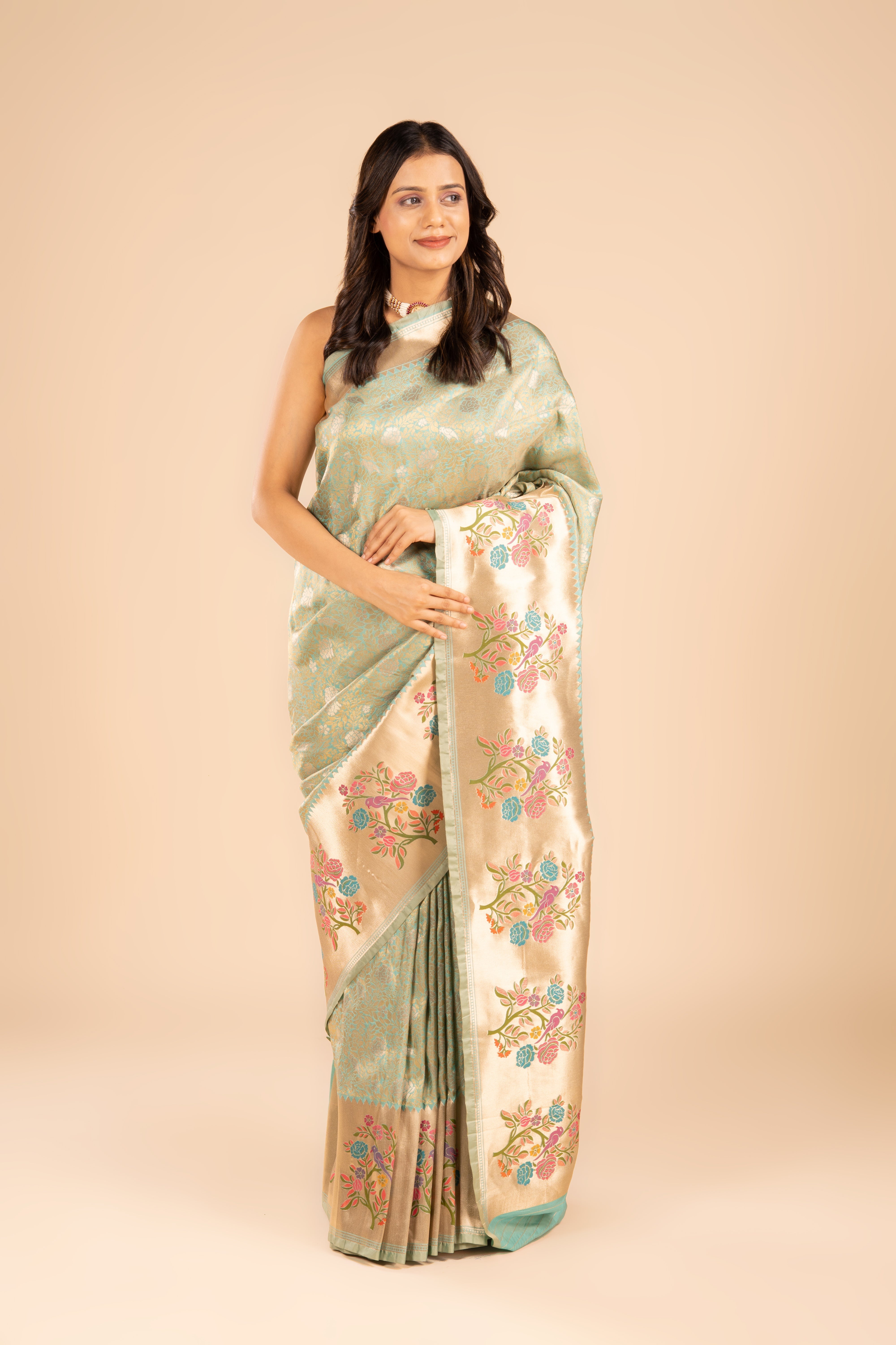 Sea Green Katan Silk Brocade Saree