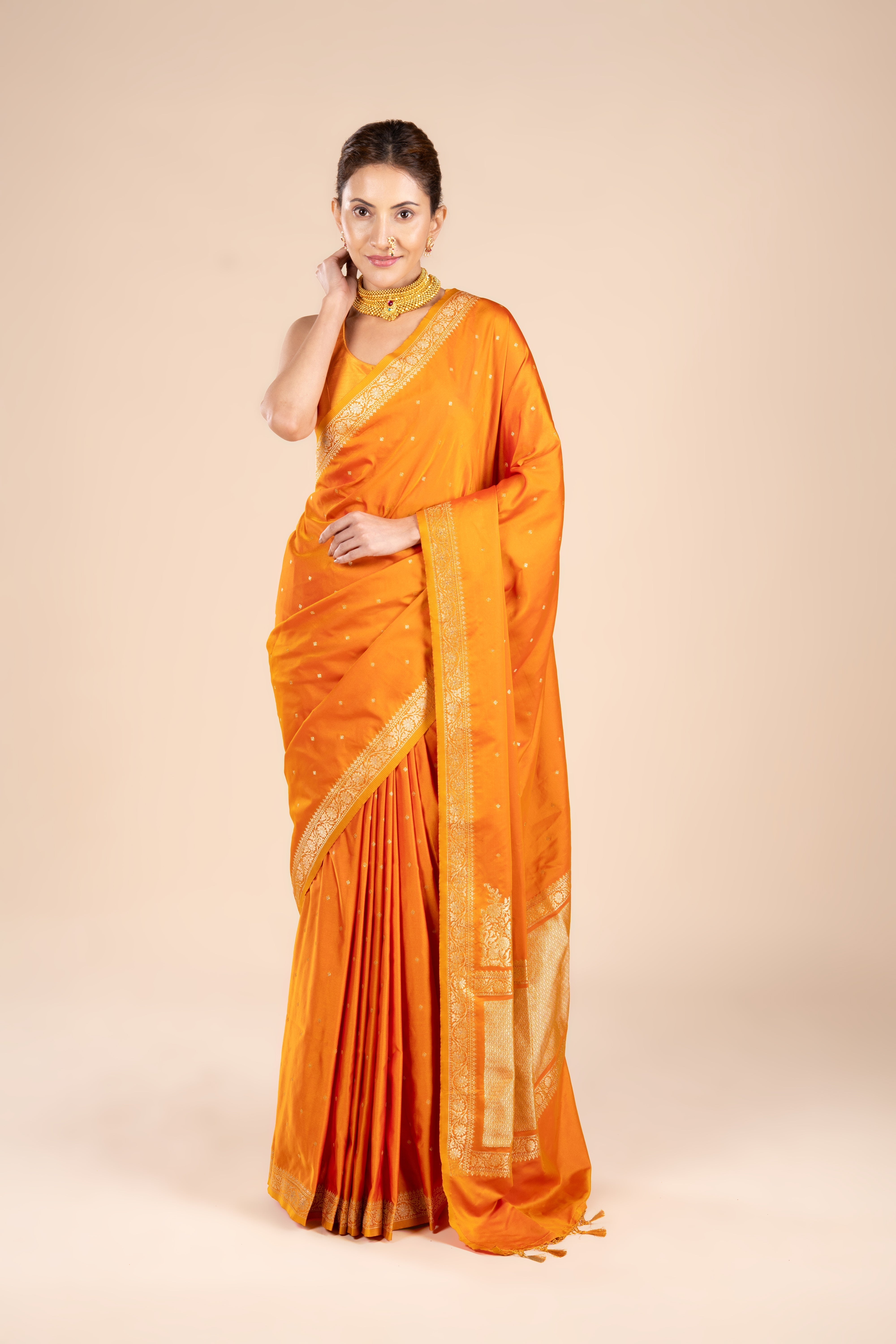 Orange Katan Silk Banarasi Saree