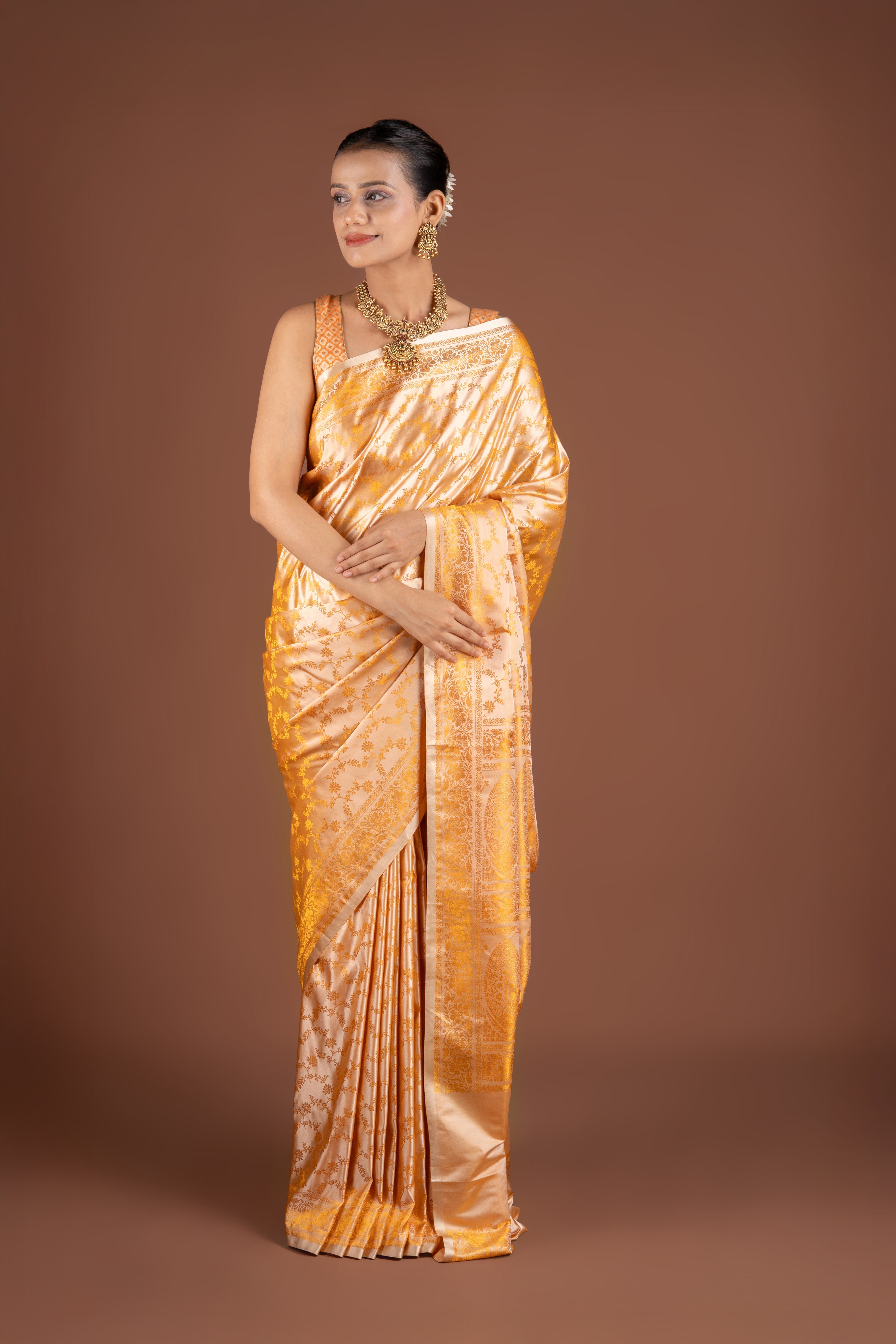 Orange Soft Silk Banarasi Saree