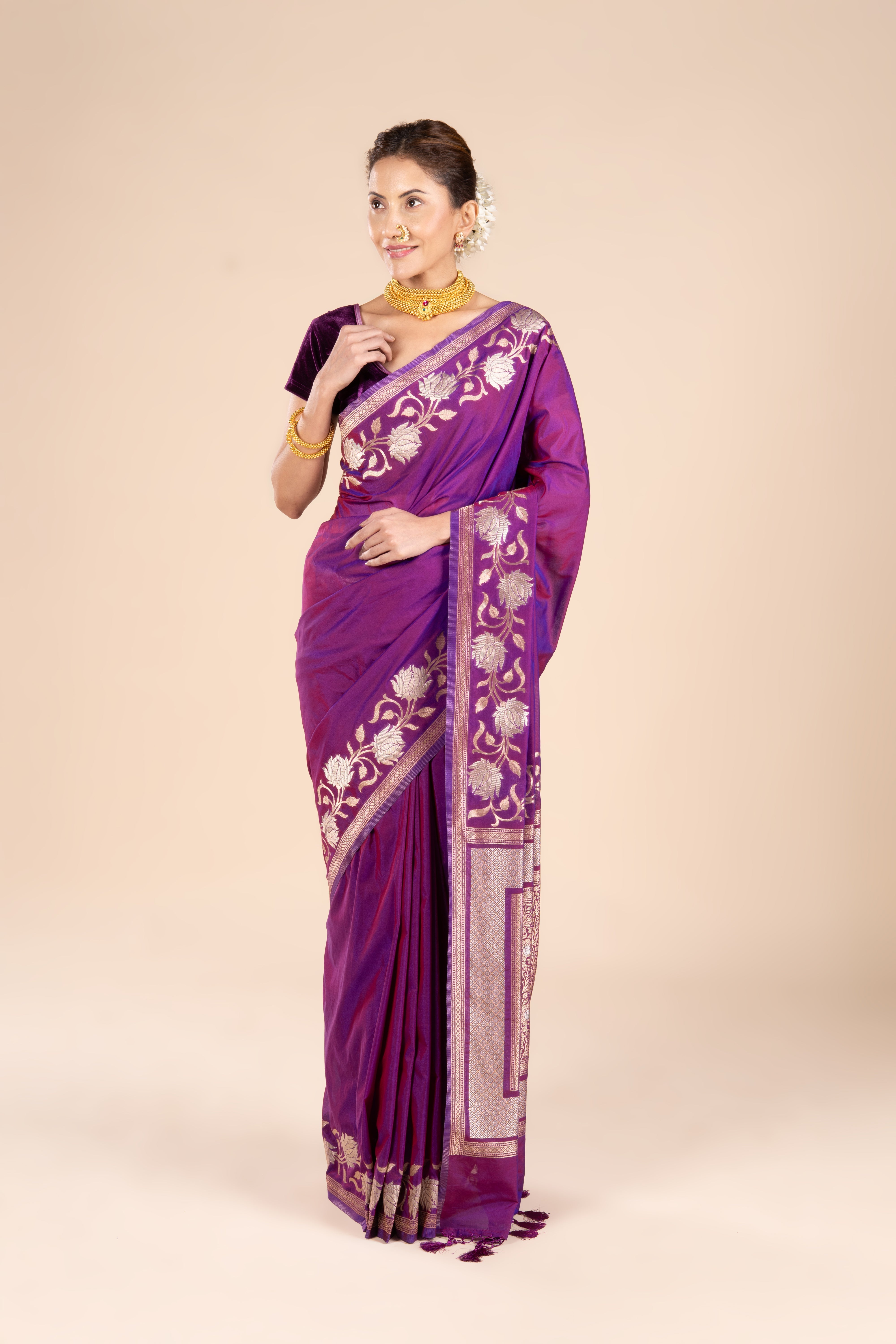 Purple Katan Silk Banarasi Saree