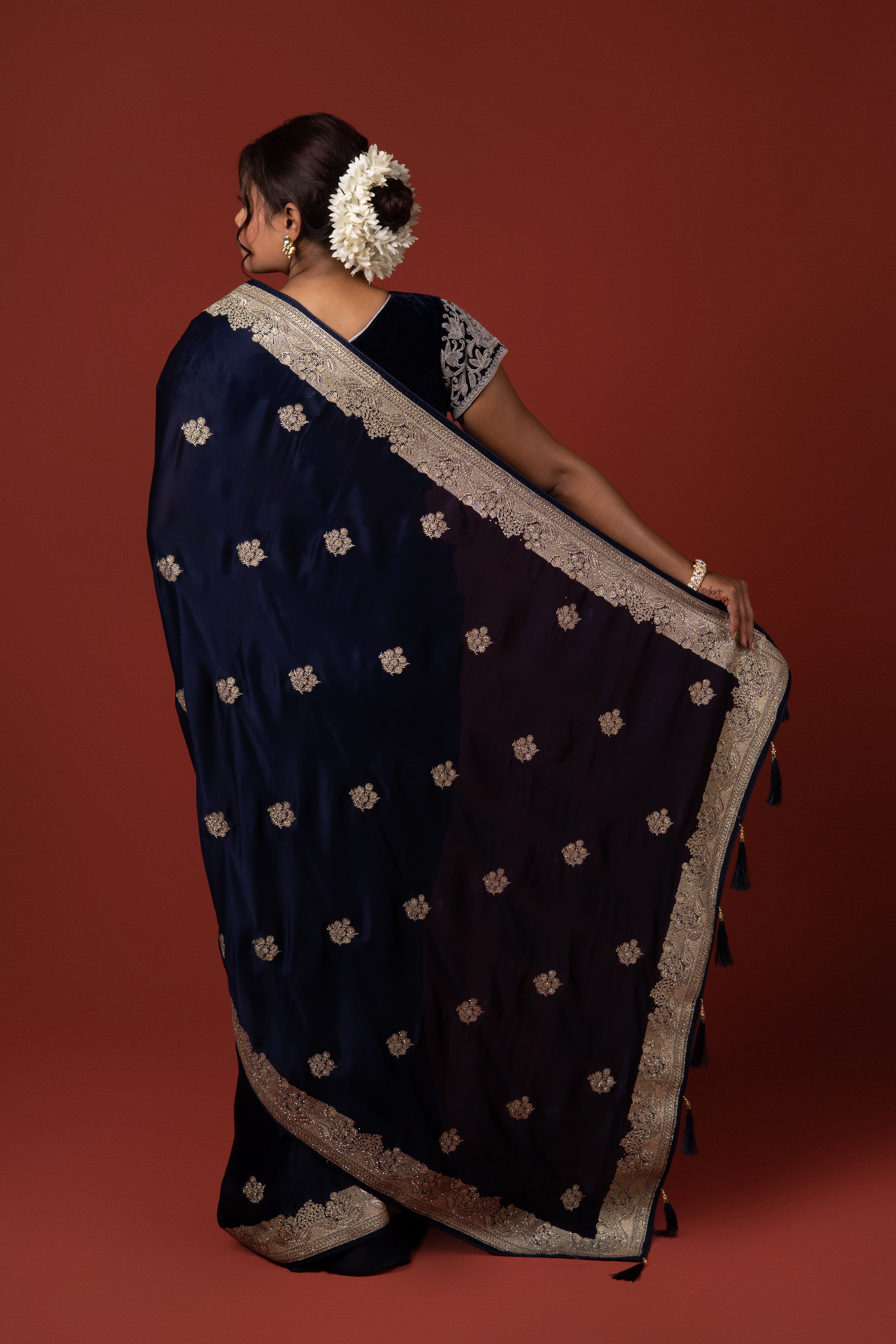 Dark Blue Soft Silk Saree With Stonework