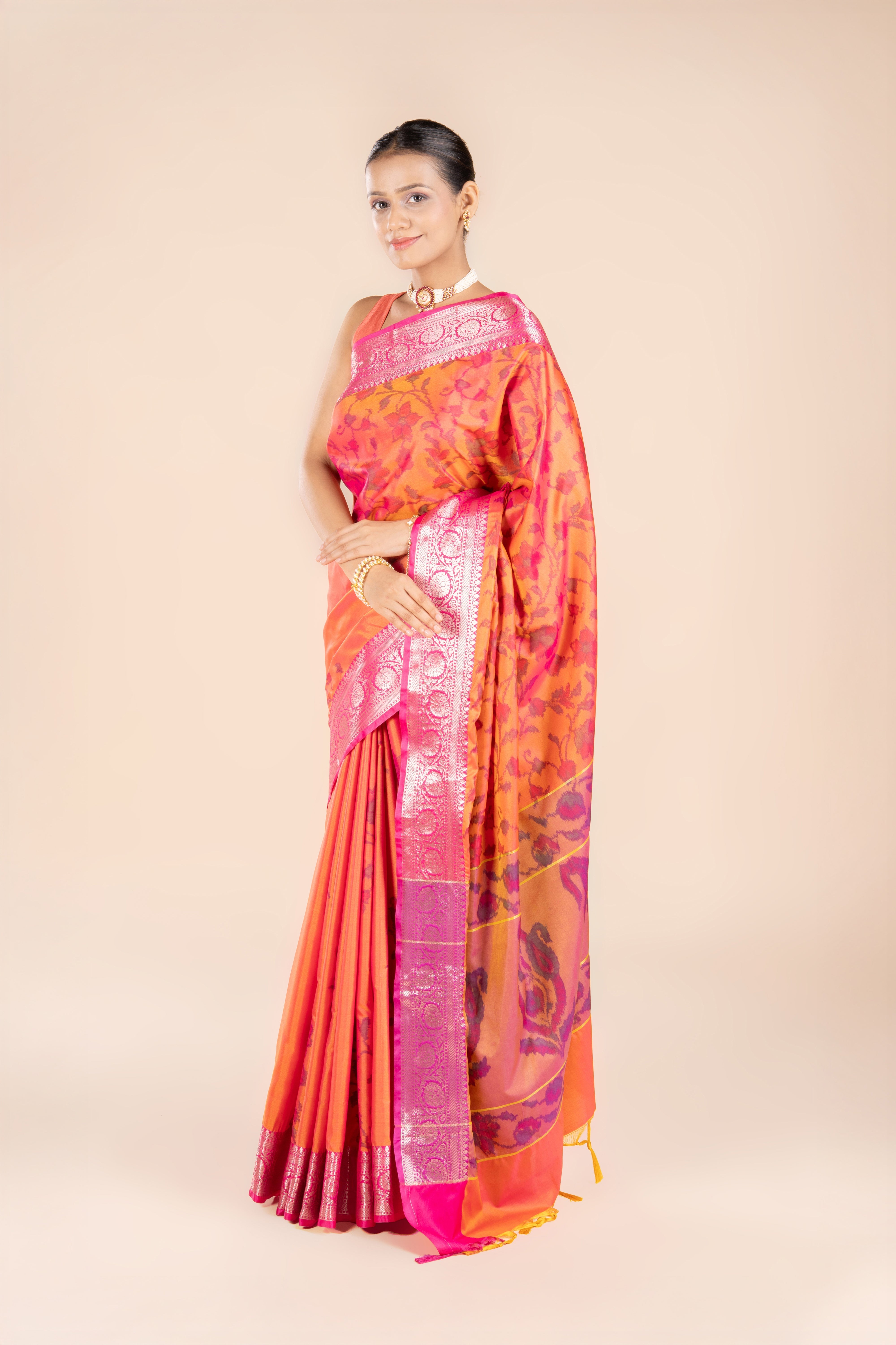 Orange Katan Silk Patola Saree