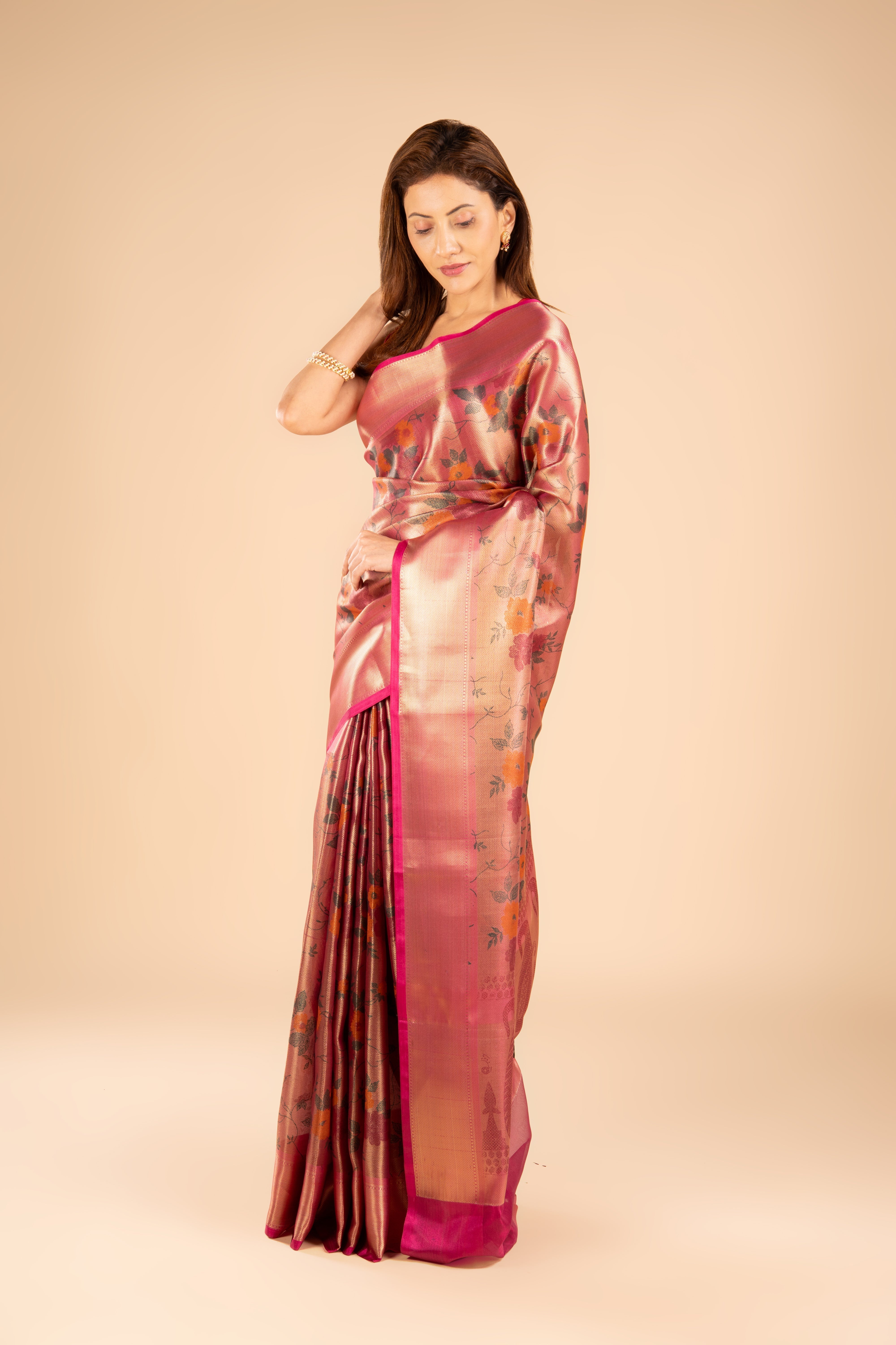 Rose Gold Tissue Silk Saree