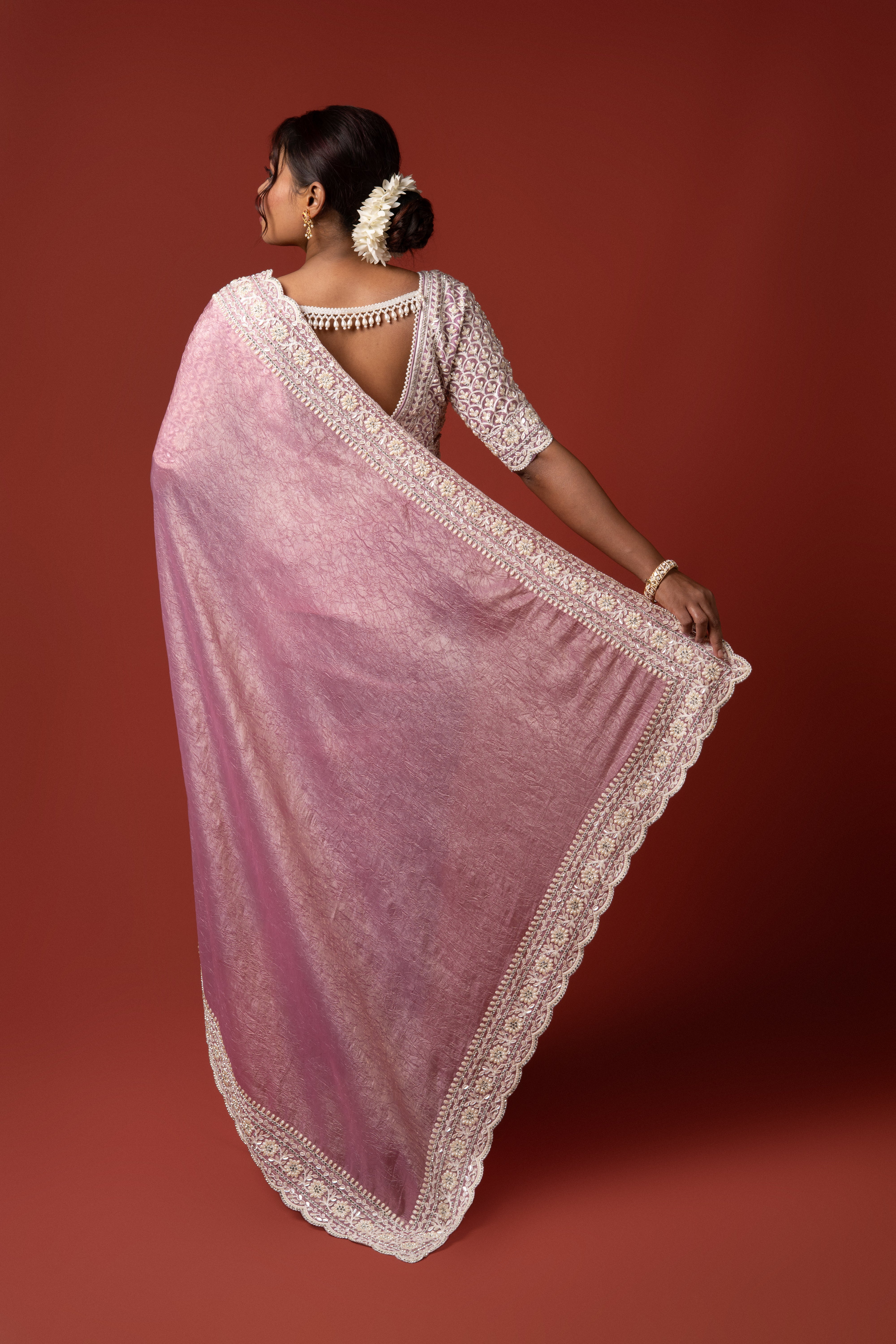 Purple Organza Saree With Stone Work