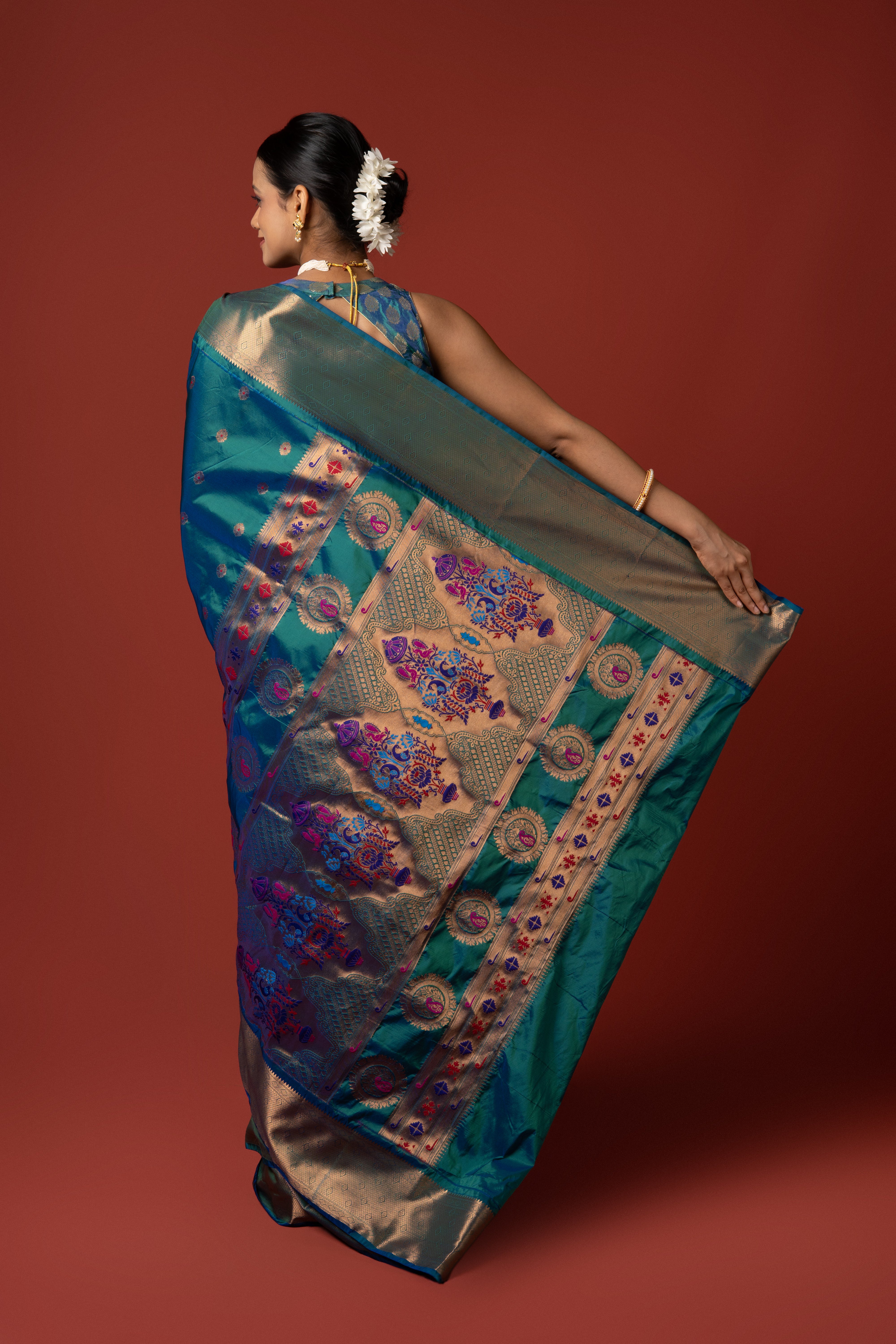 Peacock Blue Apurva Silk Paithani Saree